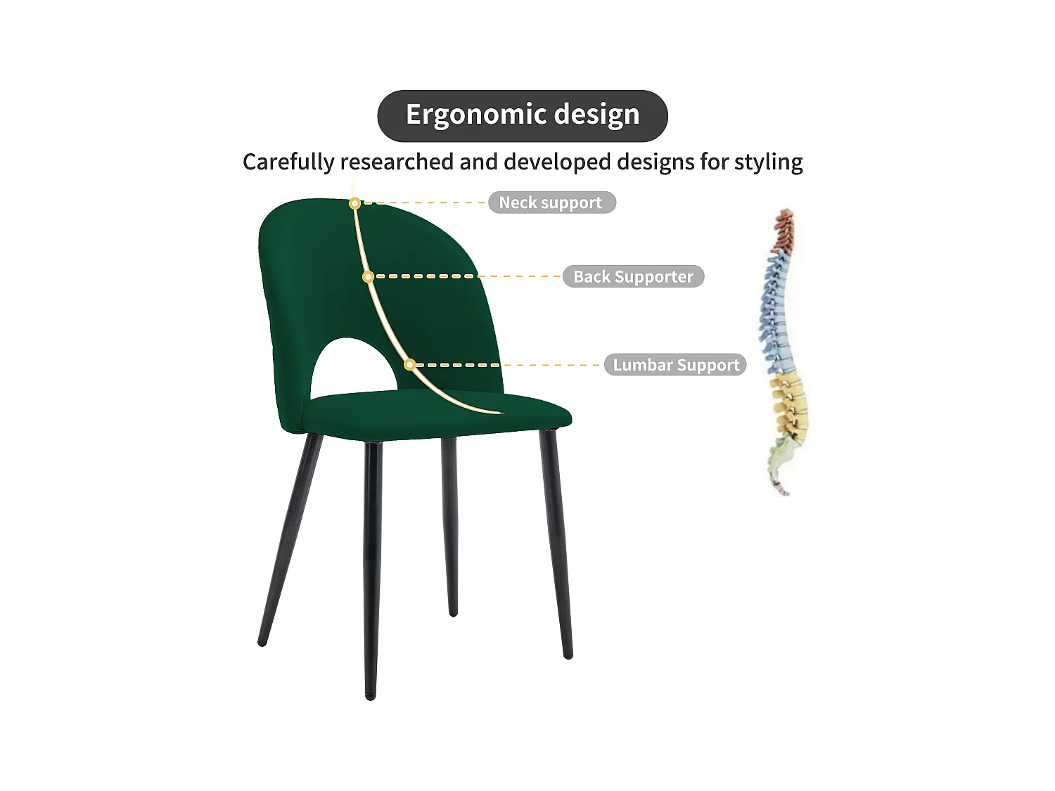 Ensemble table + 4 chaises en velours - MDF + métal - Vert
