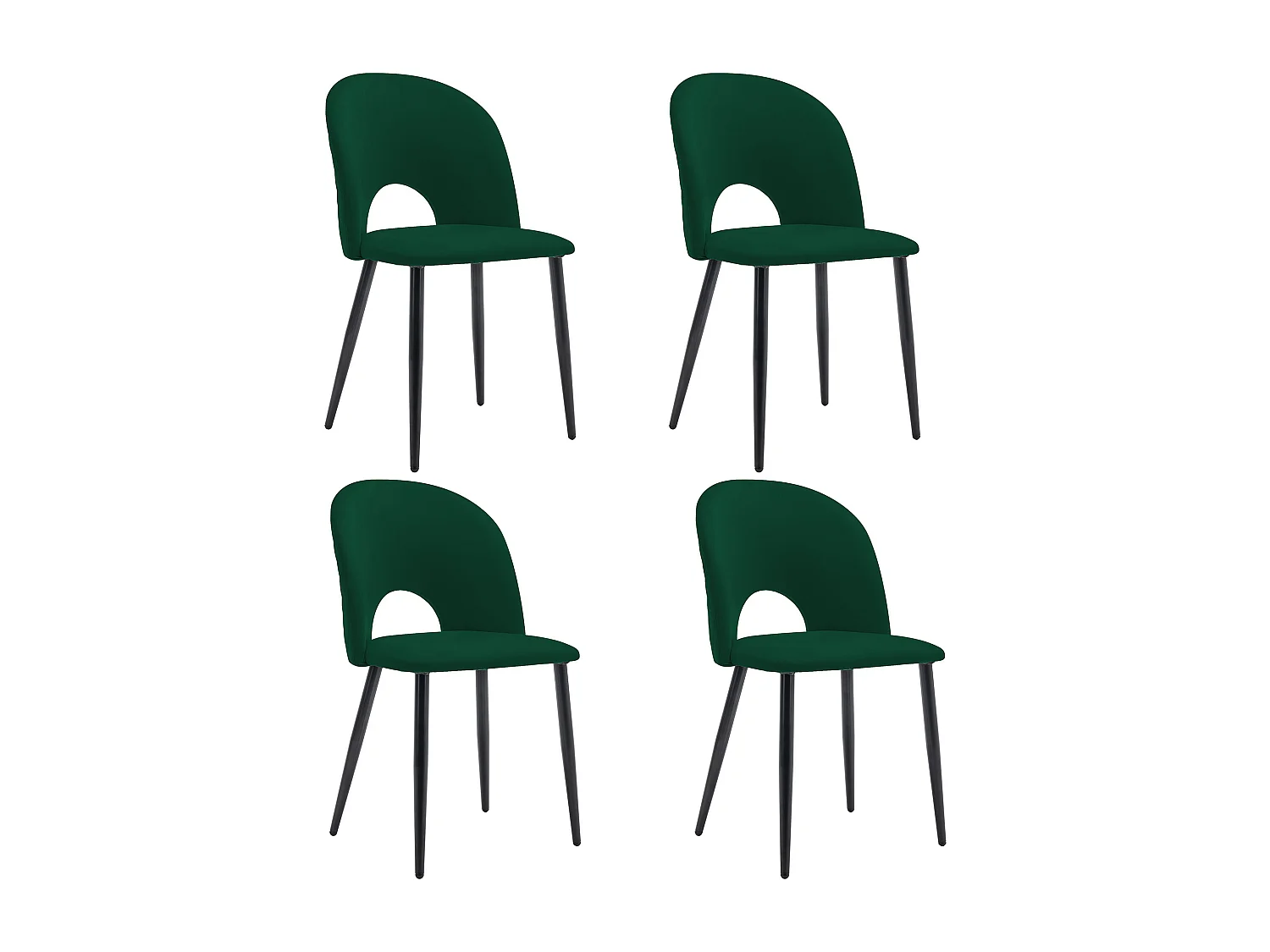 Ensemble table + 4 chaises en velours - MDF + métal - Vert