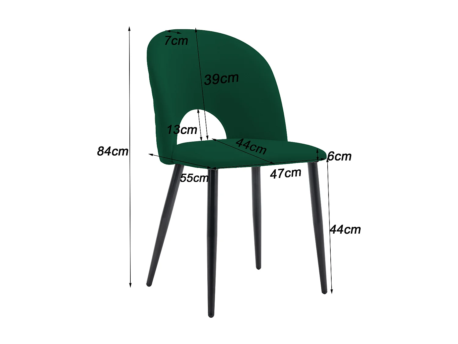 Ensemble table + 4 chaises en velours - MDF + métal - Vert