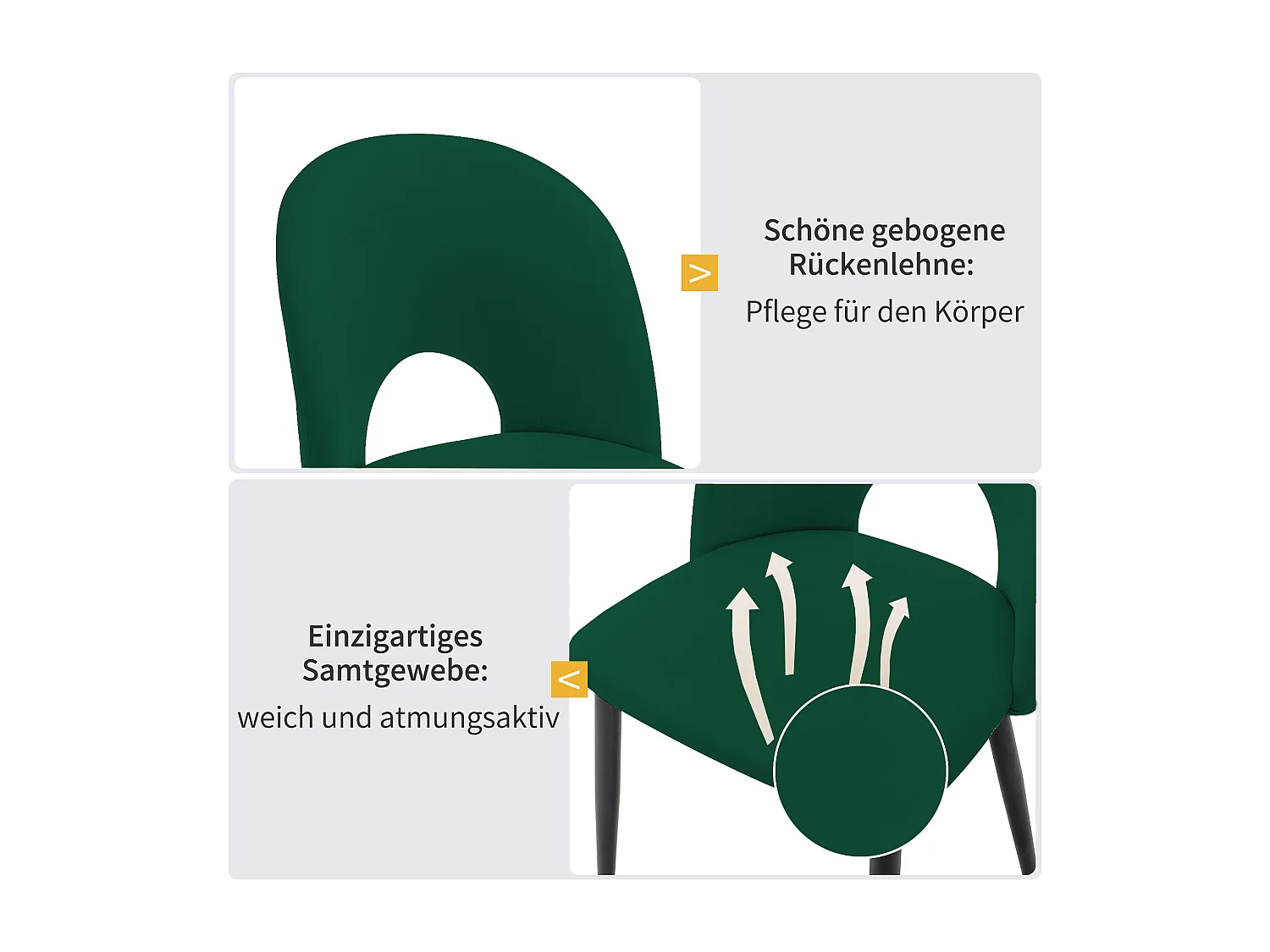 Ensemble table + 4 chaises en velours - MDF + métal - Vert