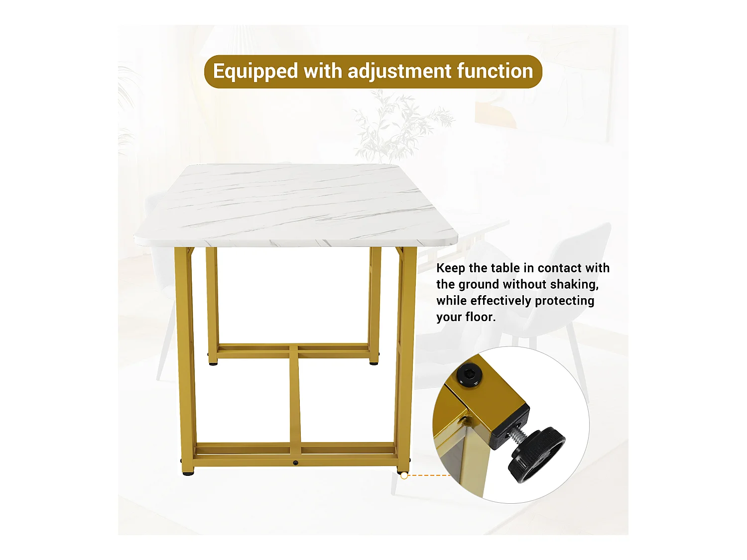 Tafelset + 4 fluwelen stoelen - tafel 120 x 70 cm - goud metalen poten - groen en wit