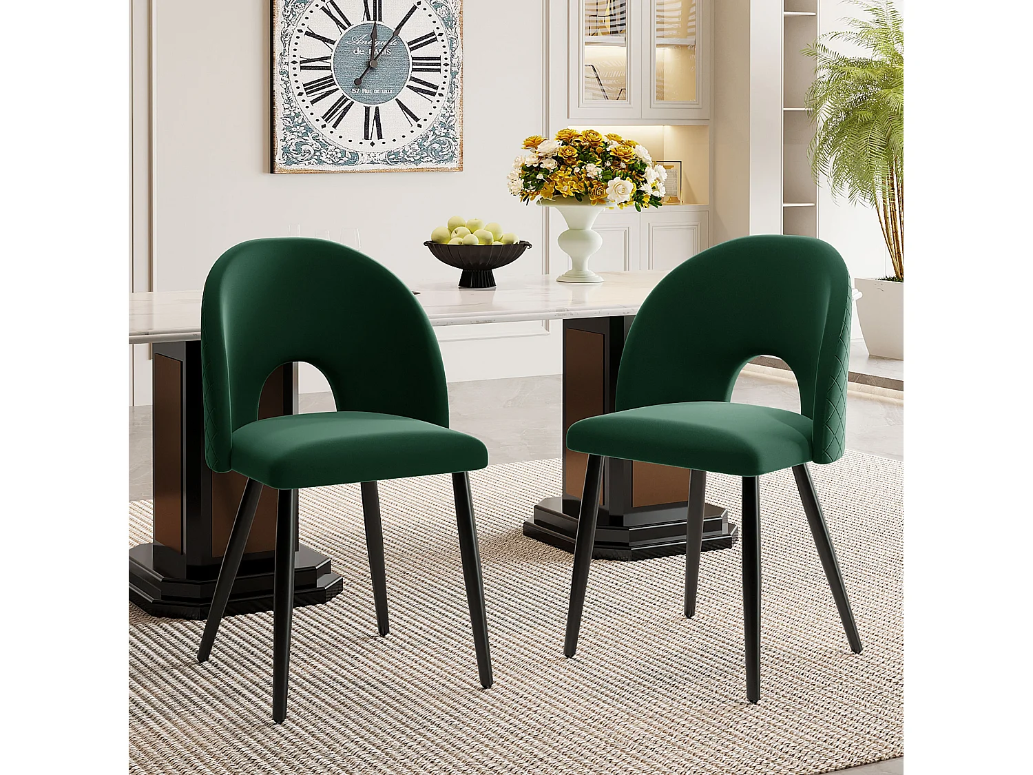 Set van 2 fluwelen stoelen - verstelbare metalen poten - met rugleuning - groen