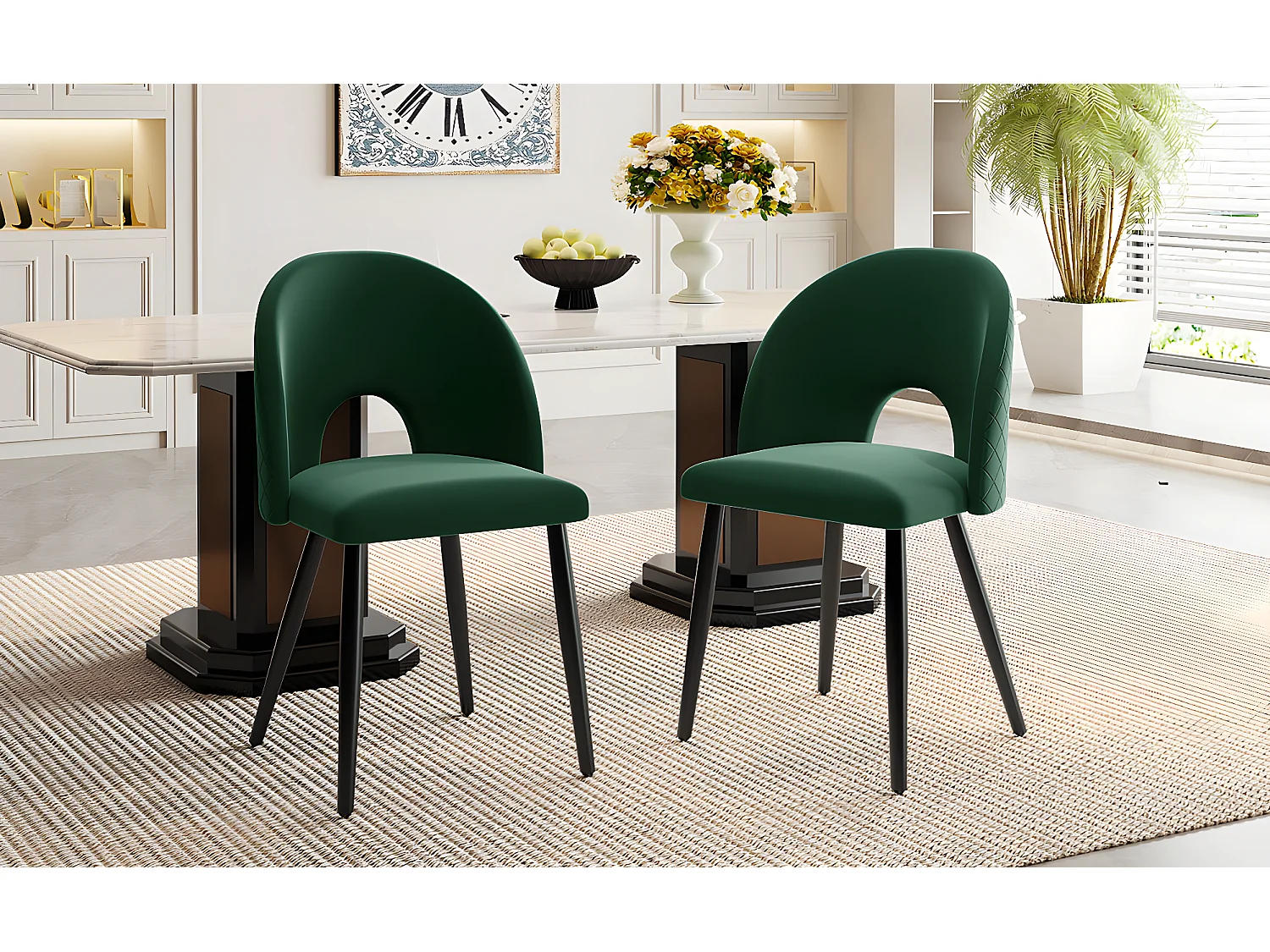 Set van 2 fluwelen stoelen - verstelbare metalen poten - met rugleuning - groen