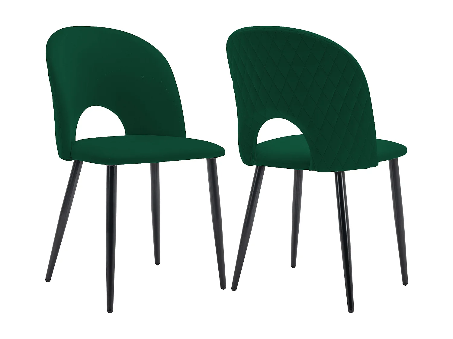 Set van 2 fluwelen stoelen - verstelbare metalen poten - met rugleuning - groen