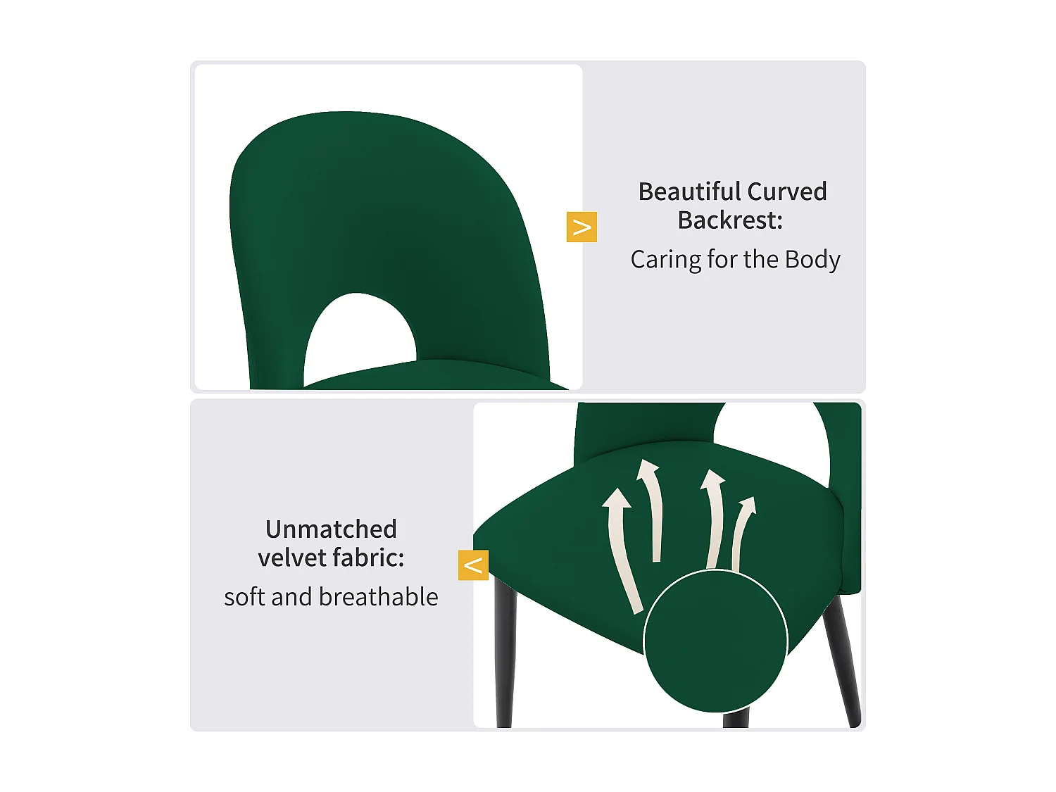 Set van 2 fluwelen stoelen - verstelbare metalen poten - met rugleuning - groen