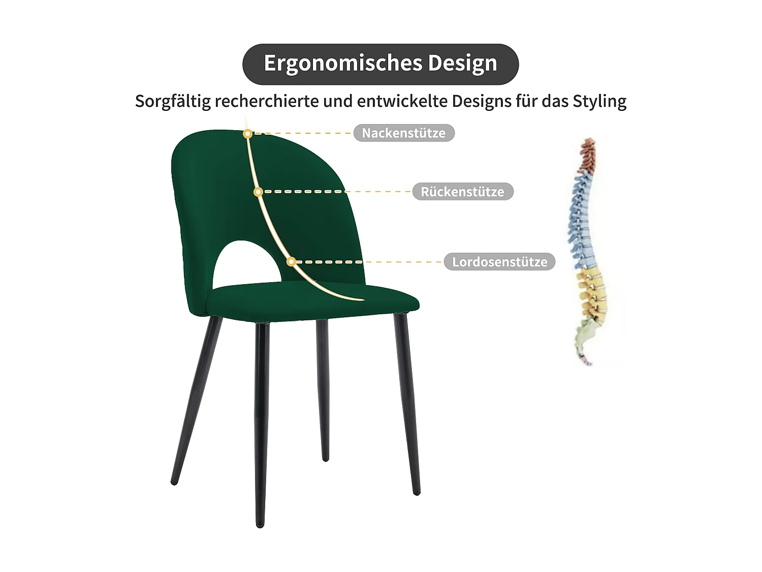 Set van 2 fluwelen stoelen - verstelbare metalen poten - met rugleuning - groen