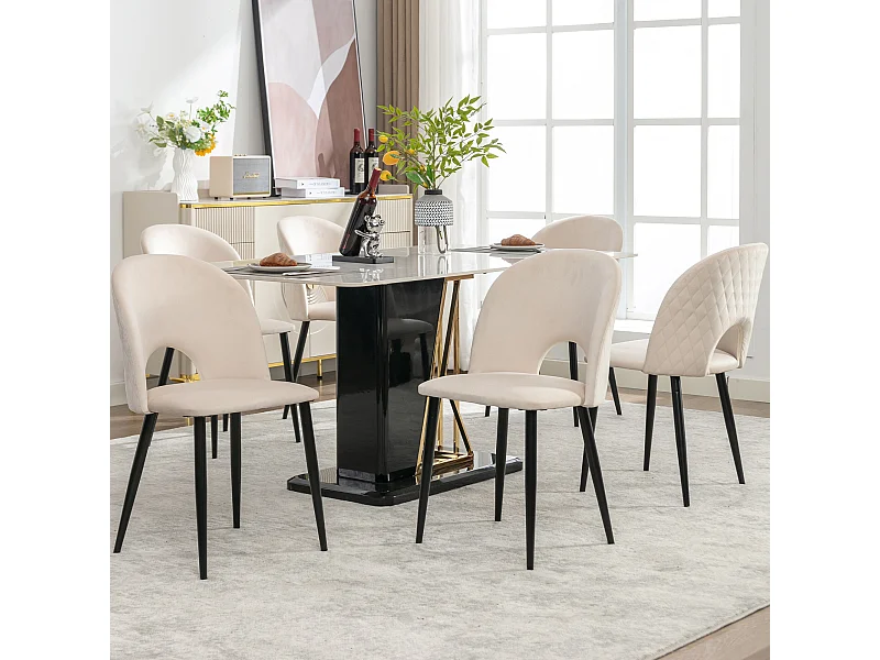 Set di 6 sedie in velluto - gambe in metallo regolabili - con schienale - beige