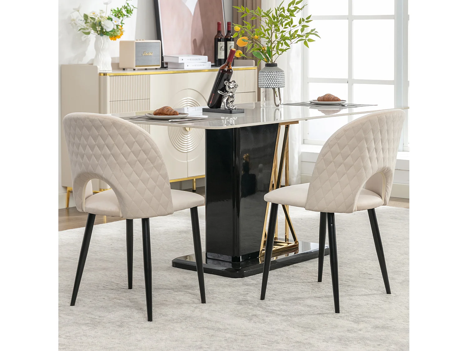 Set van 2 fluwelen stoelen - verstelbare metalen poten - met rugleuning - beige