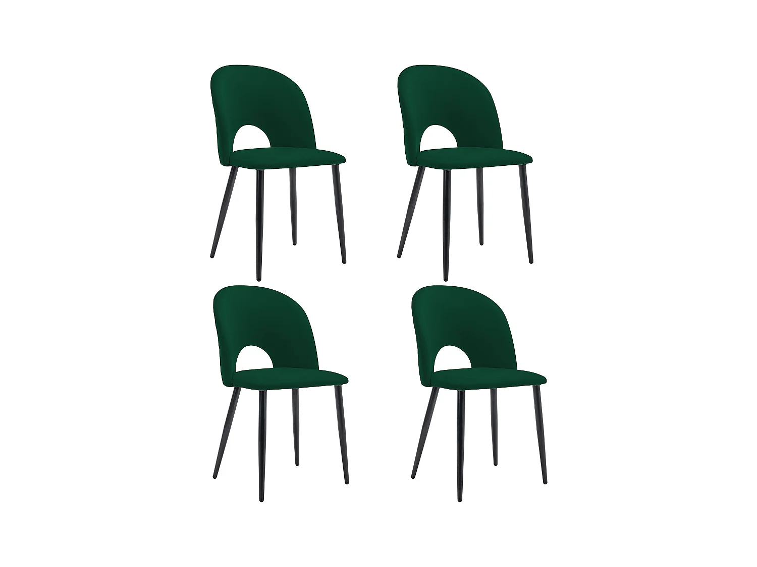 Lot de 4 chaises en velours - pieds réglables en métal - avec dossier - vert