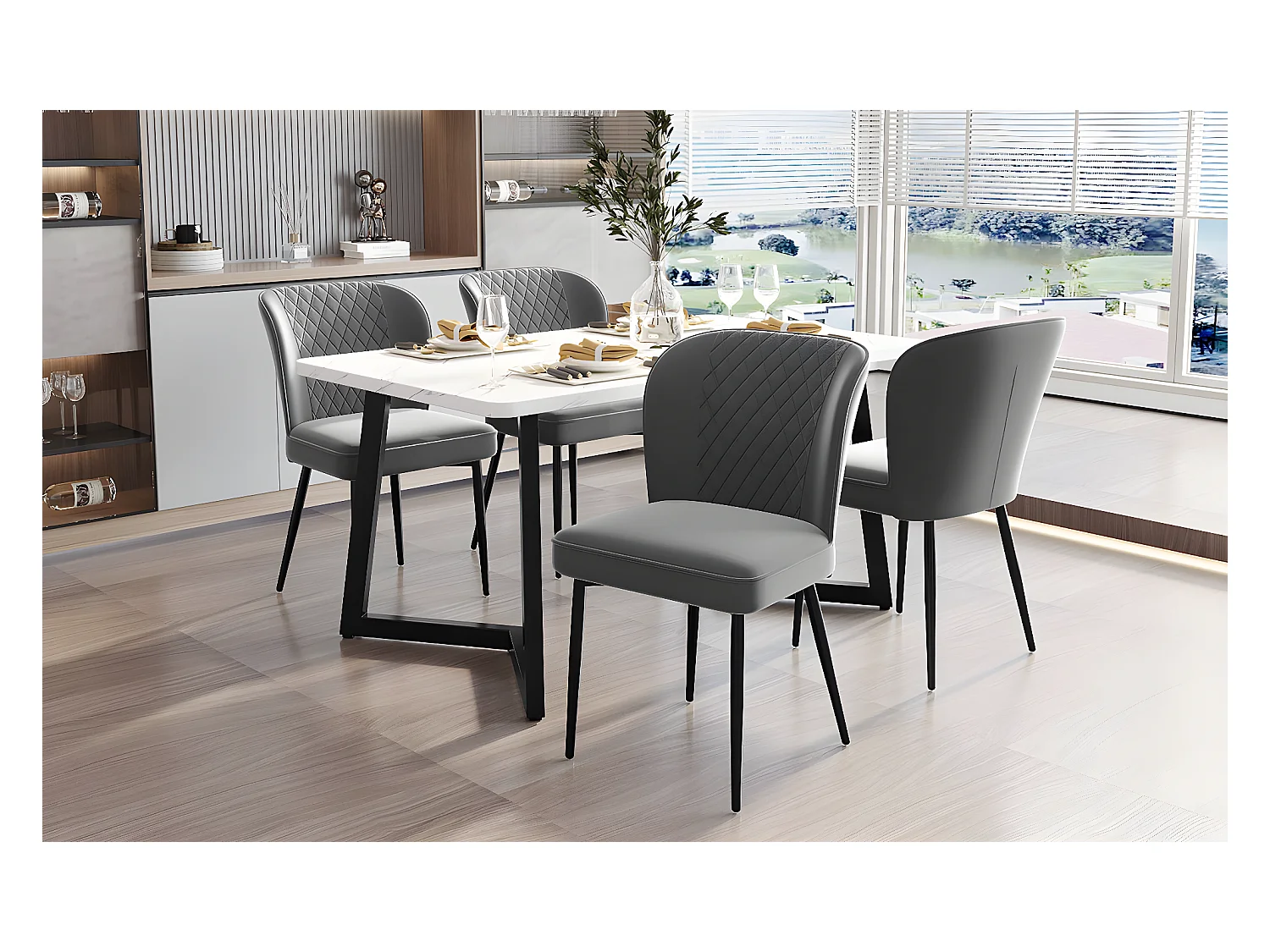 Lot de 4 chaises de salle à manger en velours - pièds en métal - gris