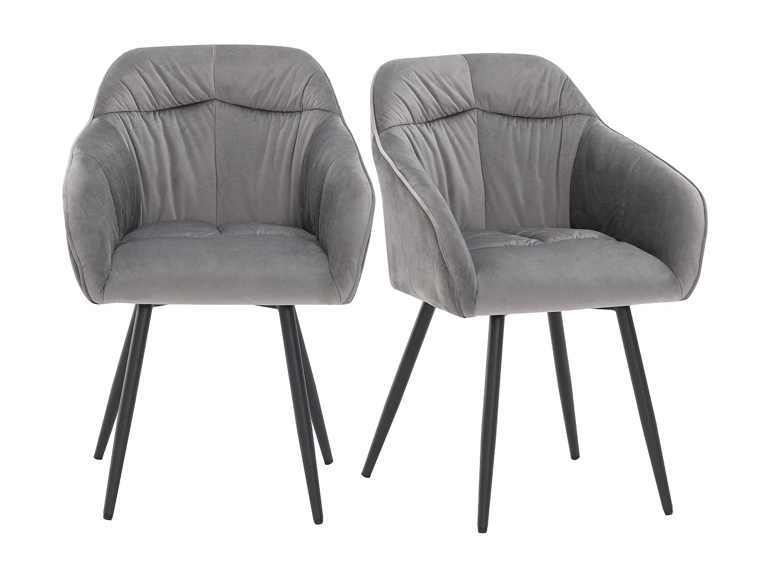 Lot de 2 chaises de salle à manger en velours - accoudoirs + pièds en métal - gris