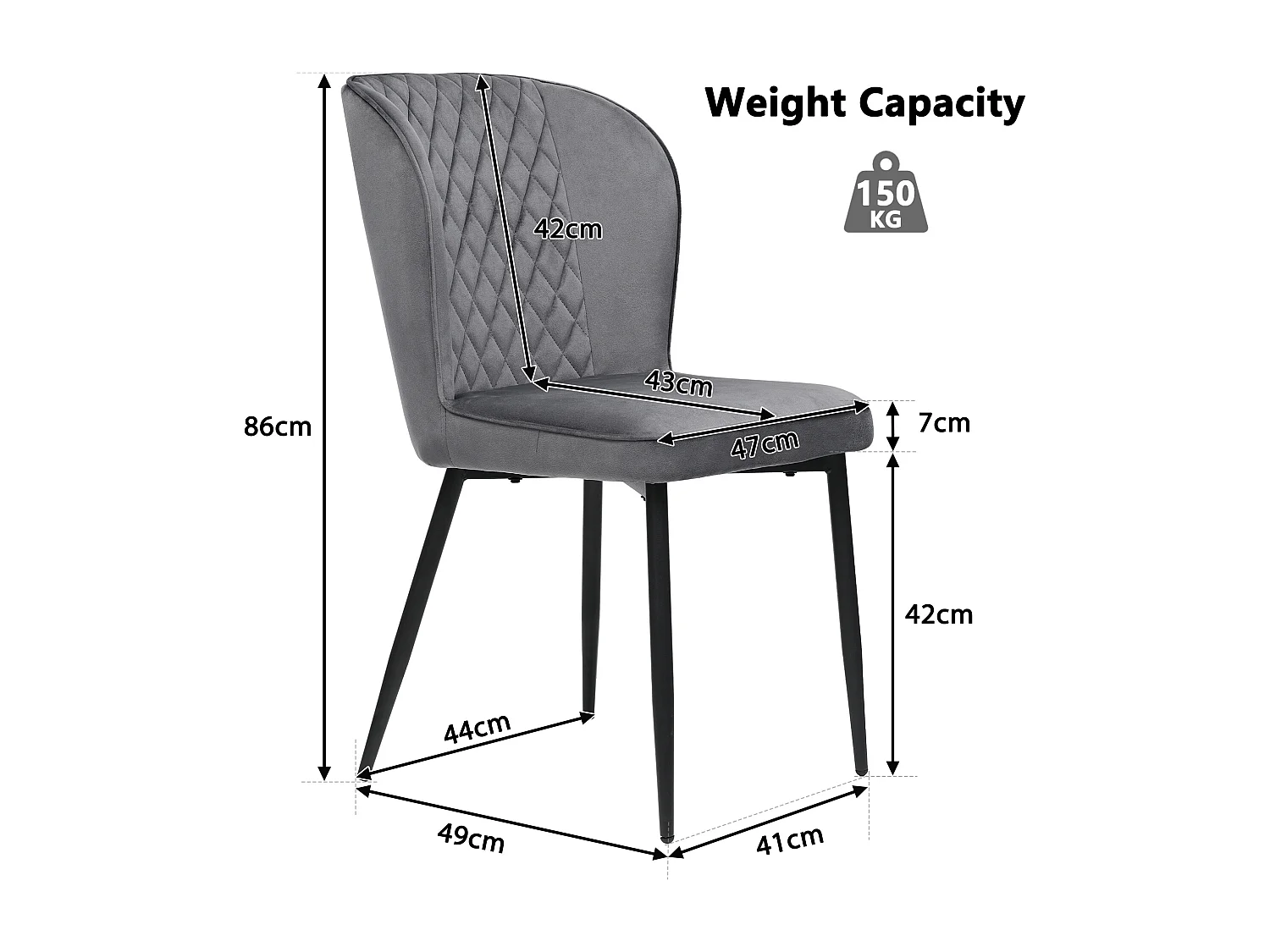 Set van 6 fluwelen eetkamerstoelen - metalen poten - grijs