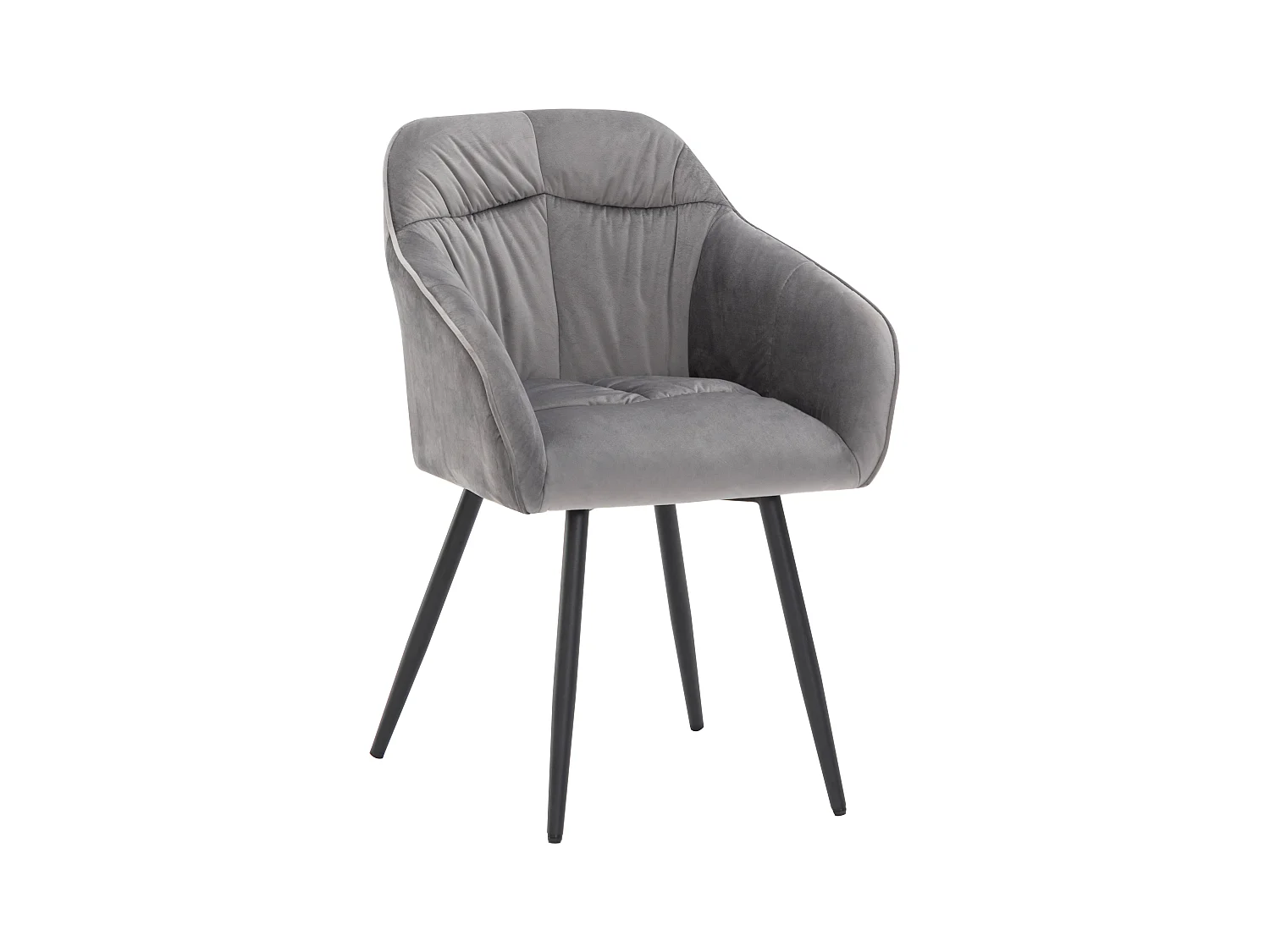 Set van 6 fluwelen eetkamerstoelen - armleuningen + metalen poten - grijs