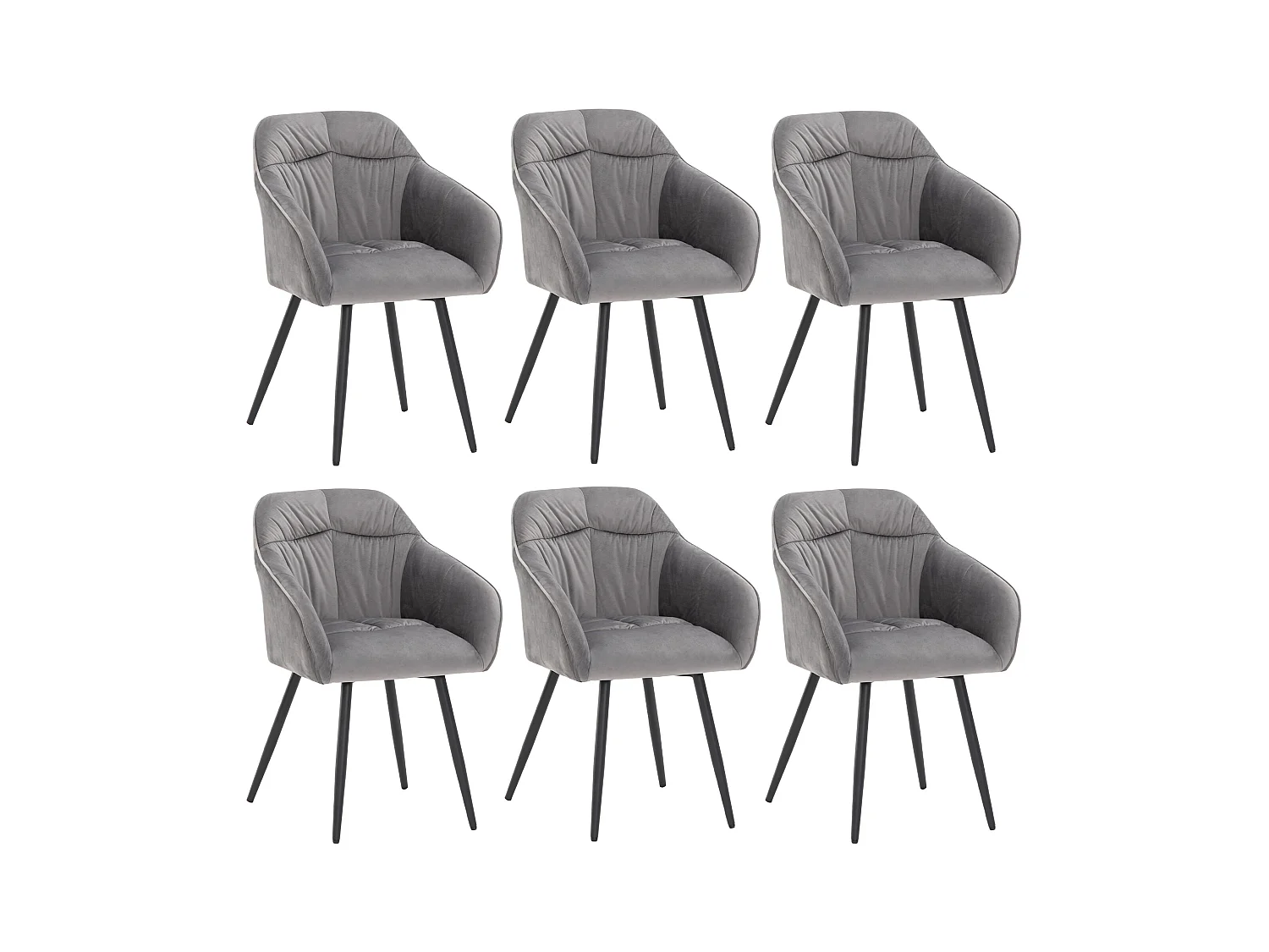 Lot de 6 chaises de salle à manger en velours - accoudoirs + pièds en métal - gris