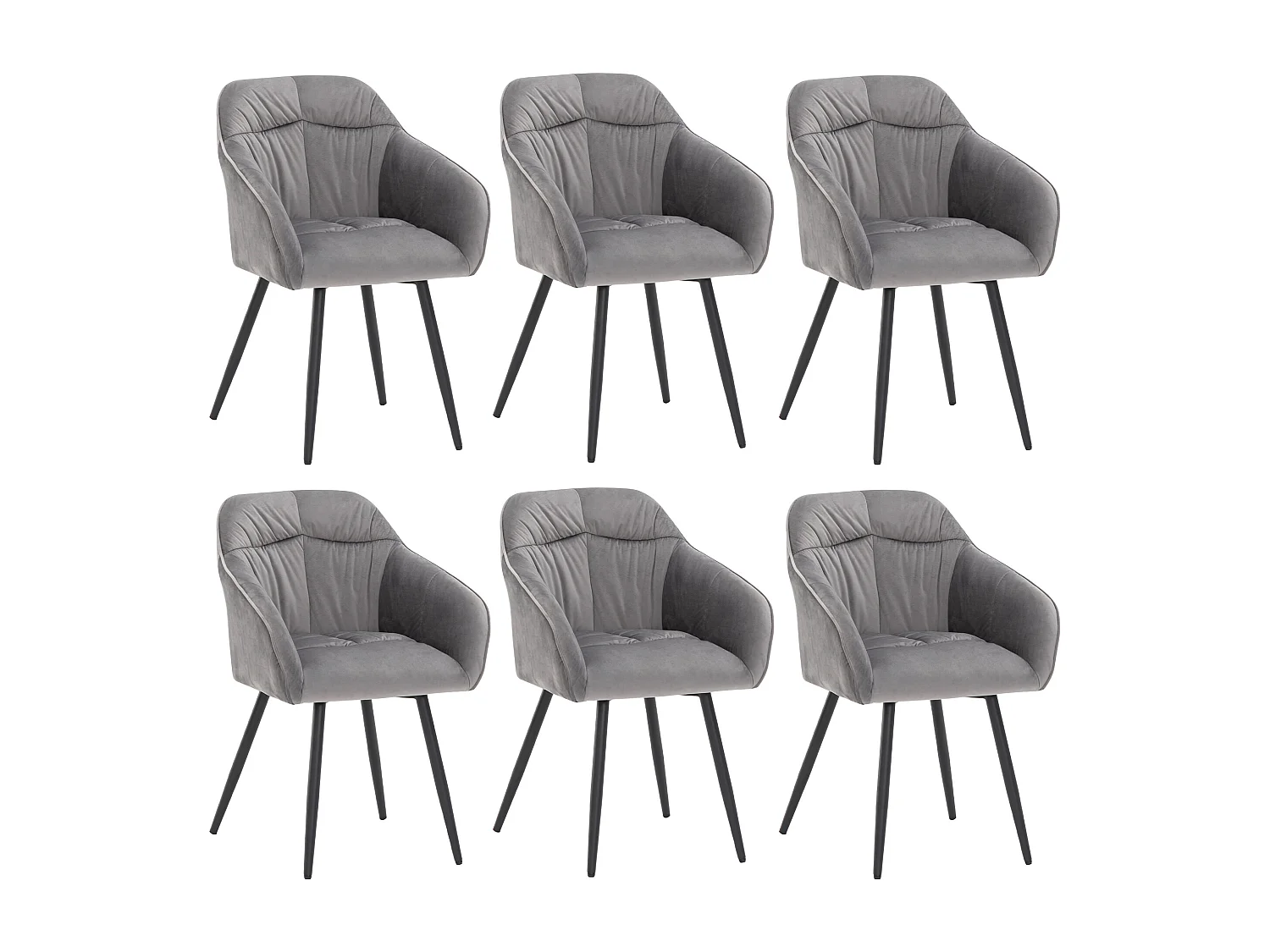 Set mit 6 Esszimmerstühlen aus Samt – Armlehnen + Metallbeine – Grau