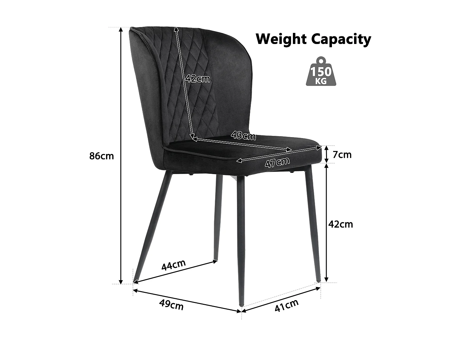 Set van 6 fluwelen eetkamerstoelen - metalen poten - zwart