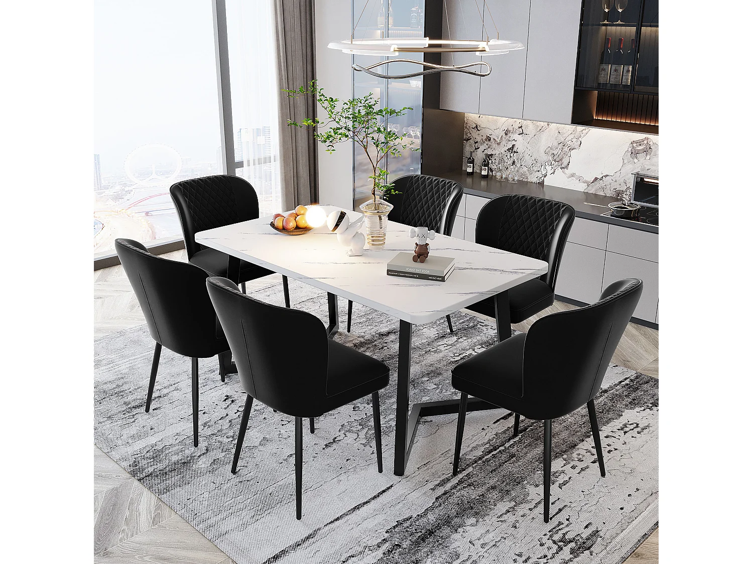 Lot de 6 chaises de salle à manger en velours - pièds en métal - noir