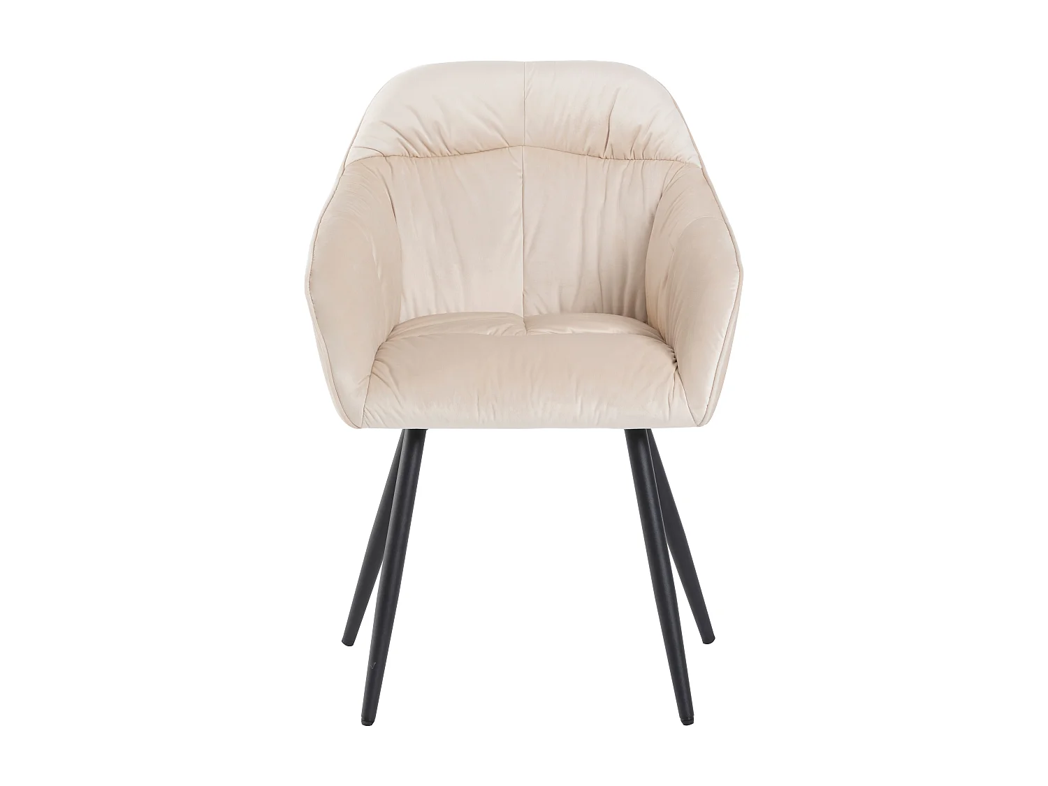 Set van 6 fluwelen eetkamerstoelen - armleuningen + metalen poten - beige