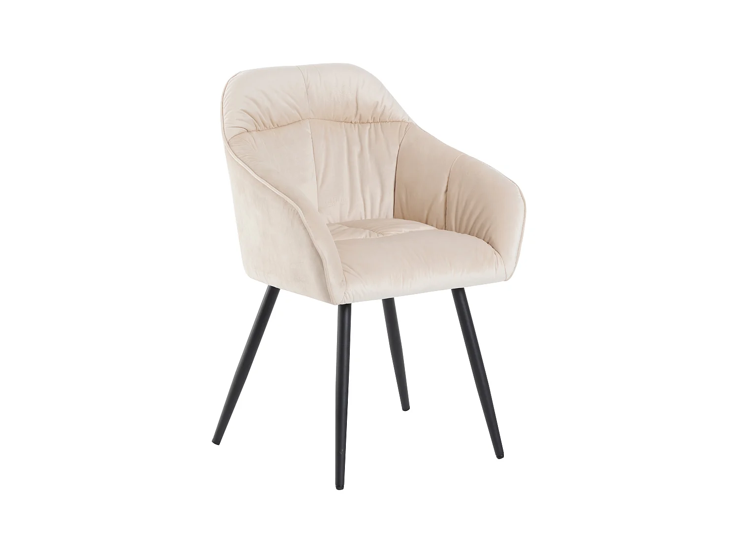 Lot de 6 chaises de salle à manger en velours - accoudoirs + pièds en métal - beige