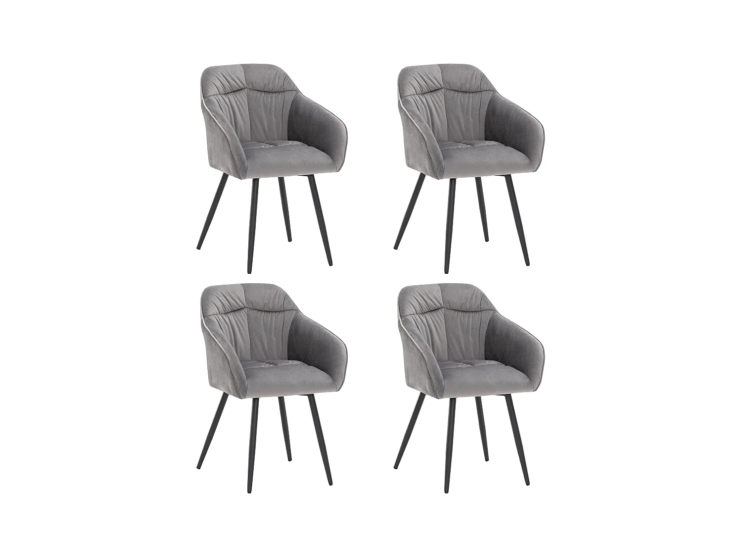 Set van 4 fluwelen eetkamerstoelen - armleuningen + metalen poten - grijs
