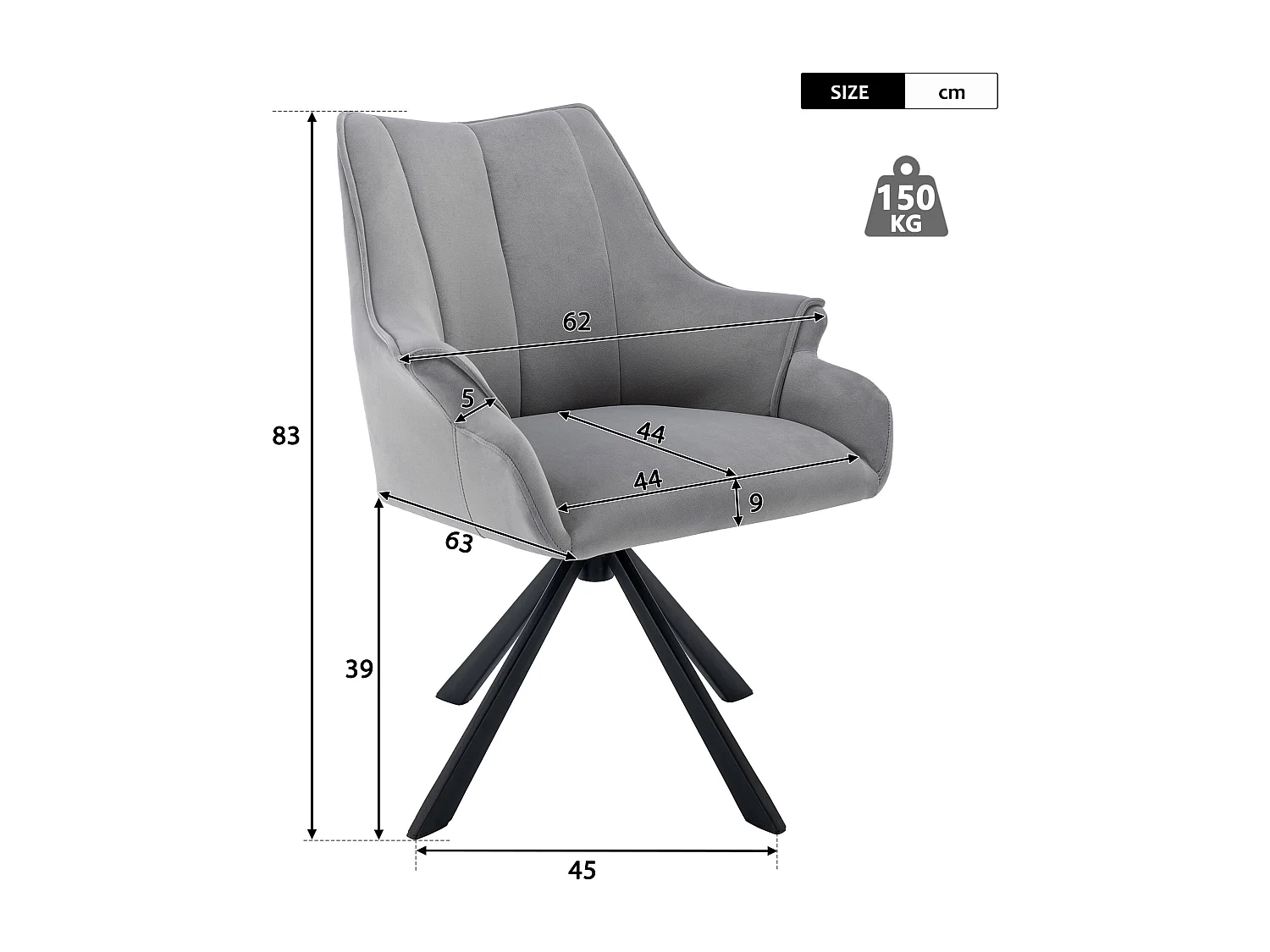 Lot de 2 chaises de salle à manger moderne en velours - pivoter à 360° - pieds en métal - gris