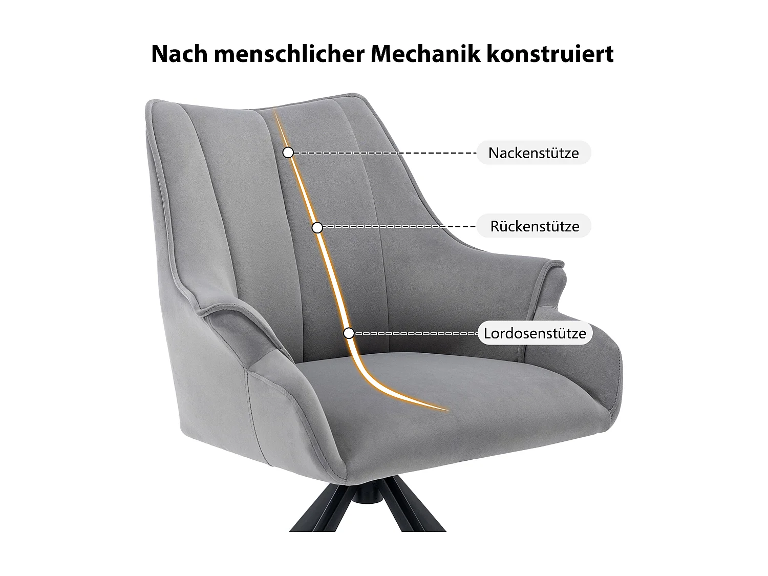 Lot de 2 chaises de salle à manger moderne en velours - pivoter à 360° - pieds en métal - gris