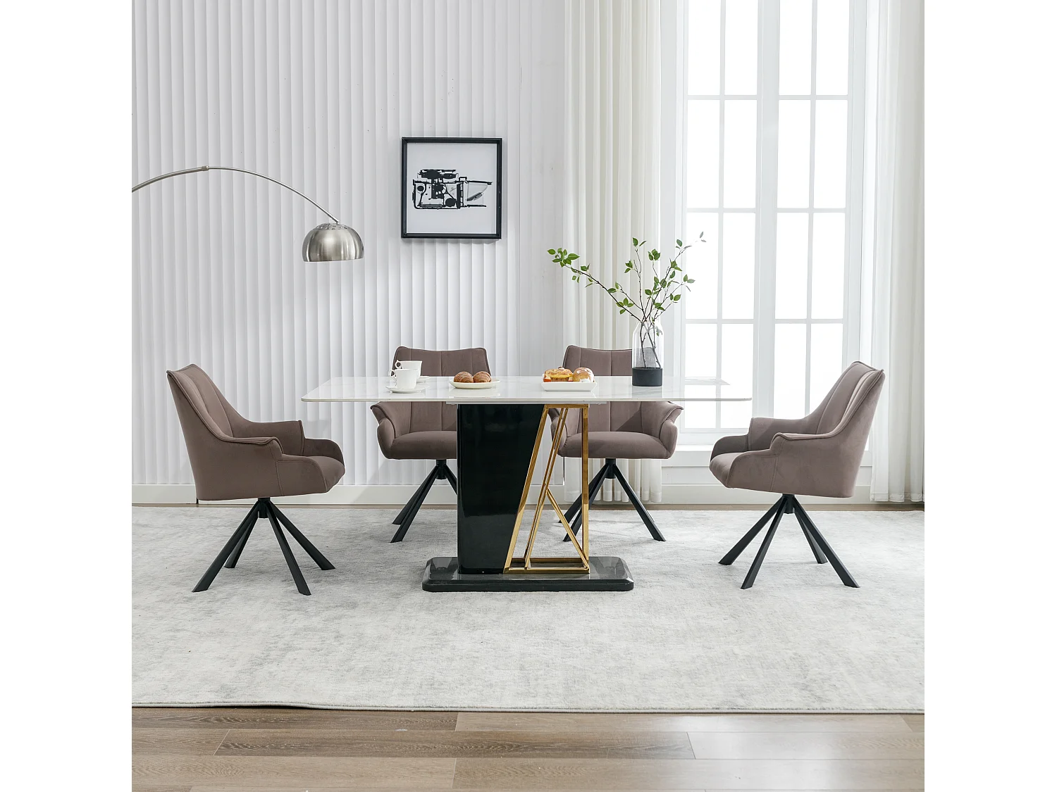 Lot de 4 chaises de salle à manger en velours - pivoter à 360° - pieds en métal - couleur café