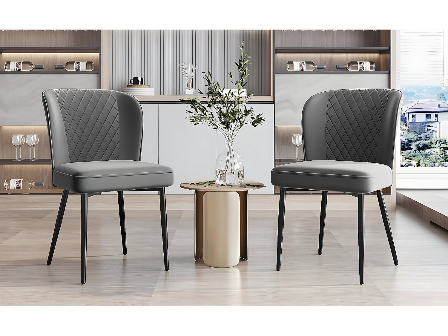 Set van 2 fluwelen eetkamerstoelen - metalen poten - grijs