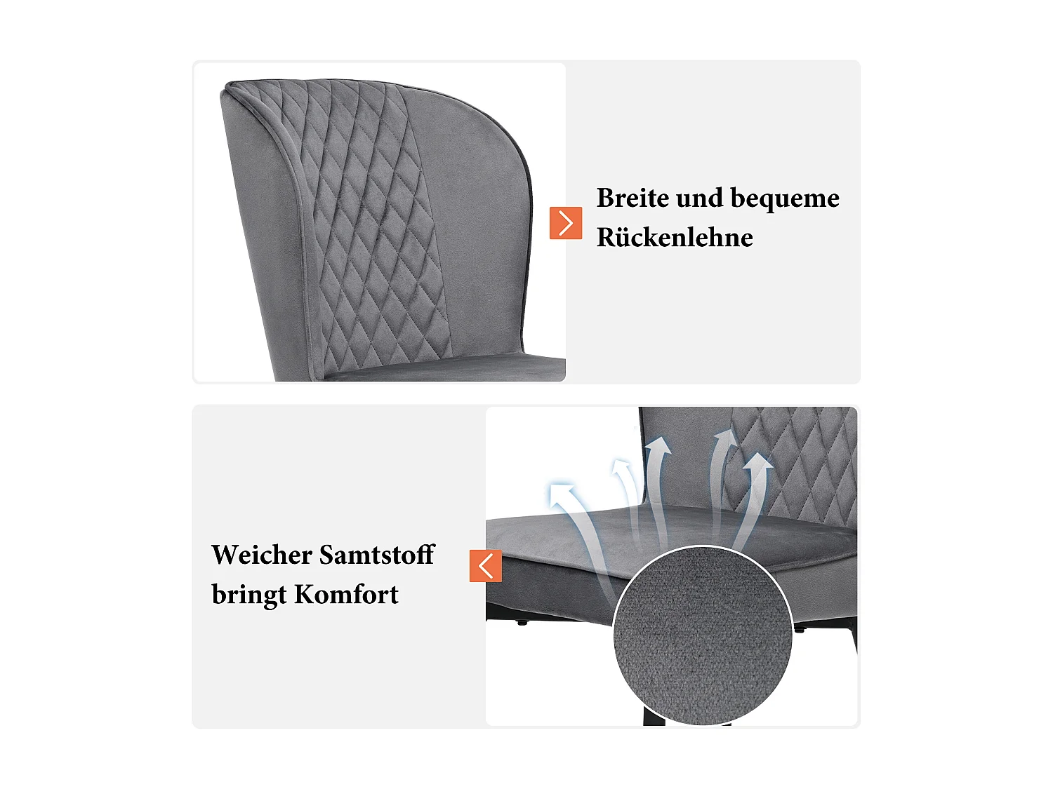 Set van 2 fluwelen eetkamerstoelen - metalen poten - grijs