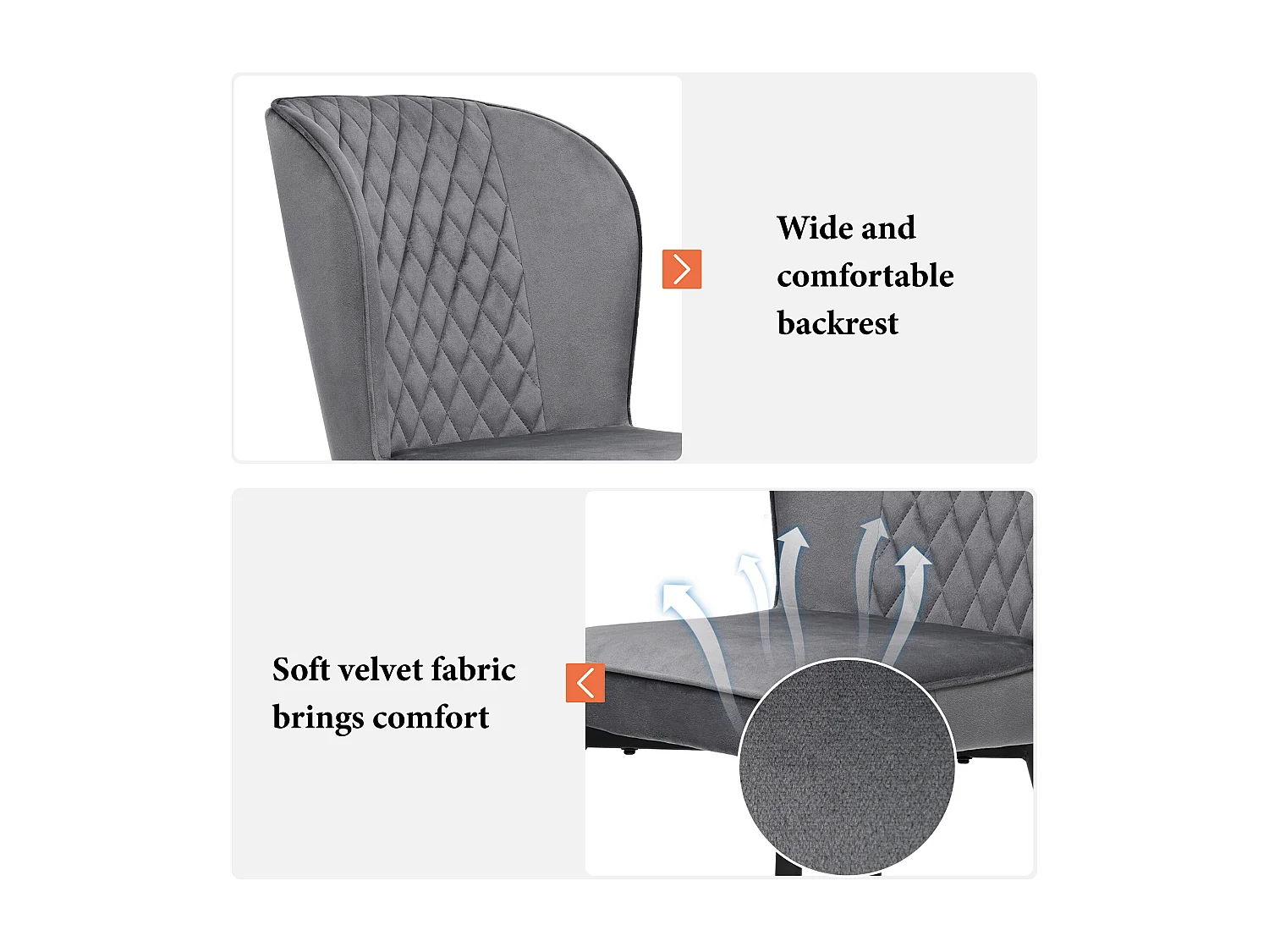 Set van 2 fluwelen eetkamerstoelen - metalen poten - grijs