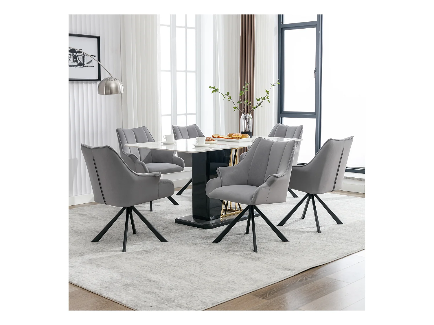 Lot de 6 chaises de salle à manger moderne en velours - pivoter à 360° - pieds en métal - gris