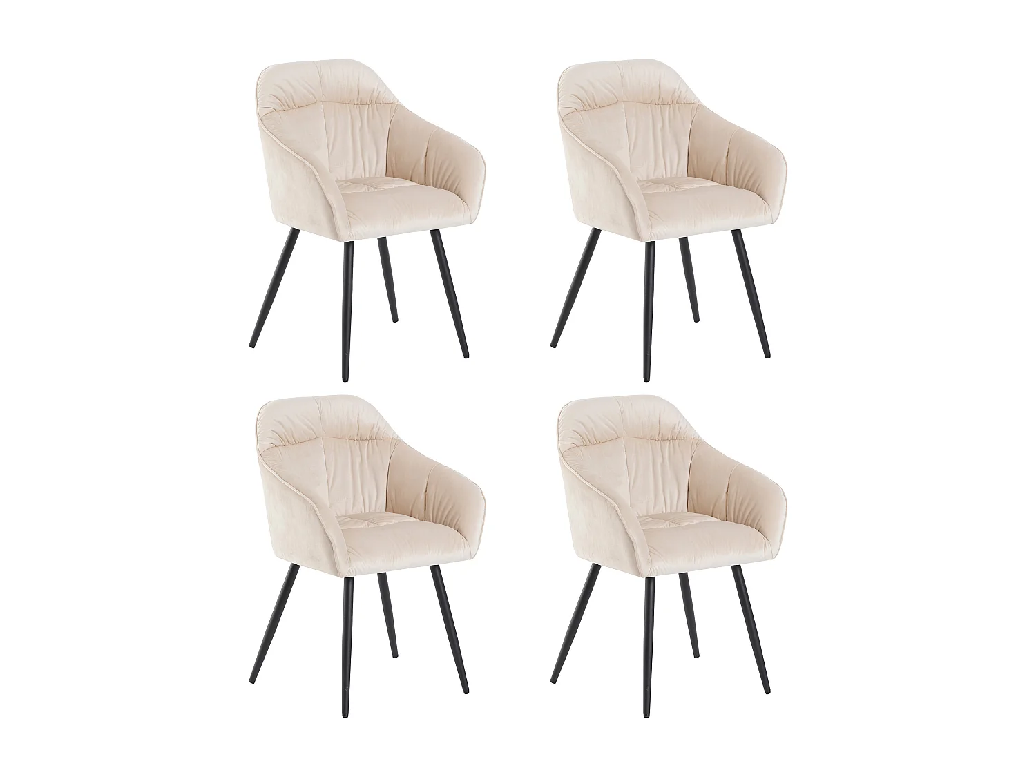 Lot de 4 chaises de salle à manger en velours - accoudoirs + pièds en métal - beige
