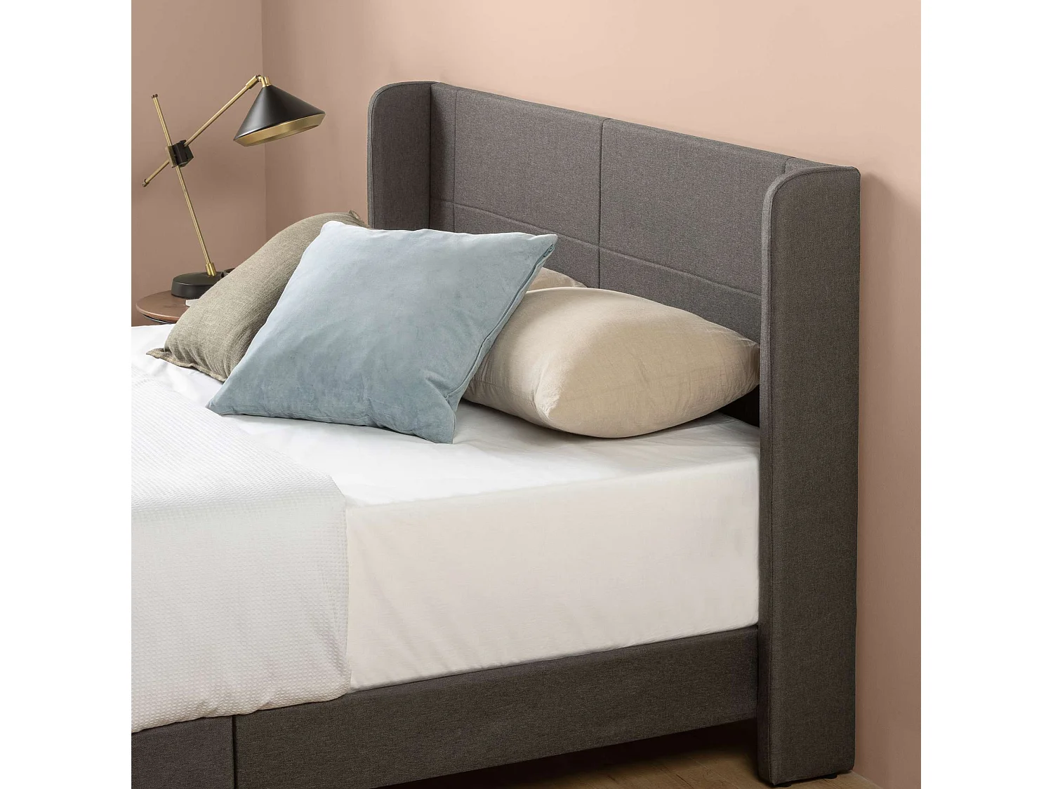 Zinus Sasha 180x200cm - Höhe 25 cm - Gepolstertes plattform-bettgestell mit wingback-kopfteil - Dunkelgrau