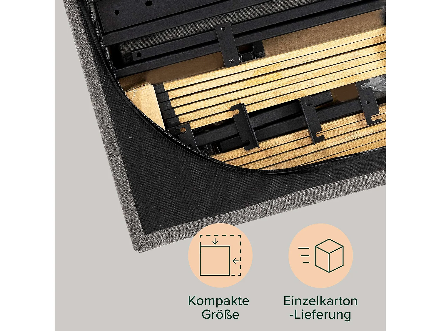 Zinus Sasha 180x200cm - Höhe 25 cm - Gepolstertes plattform-bettgestell mit wingback-kopfteil - Dunkelgrau