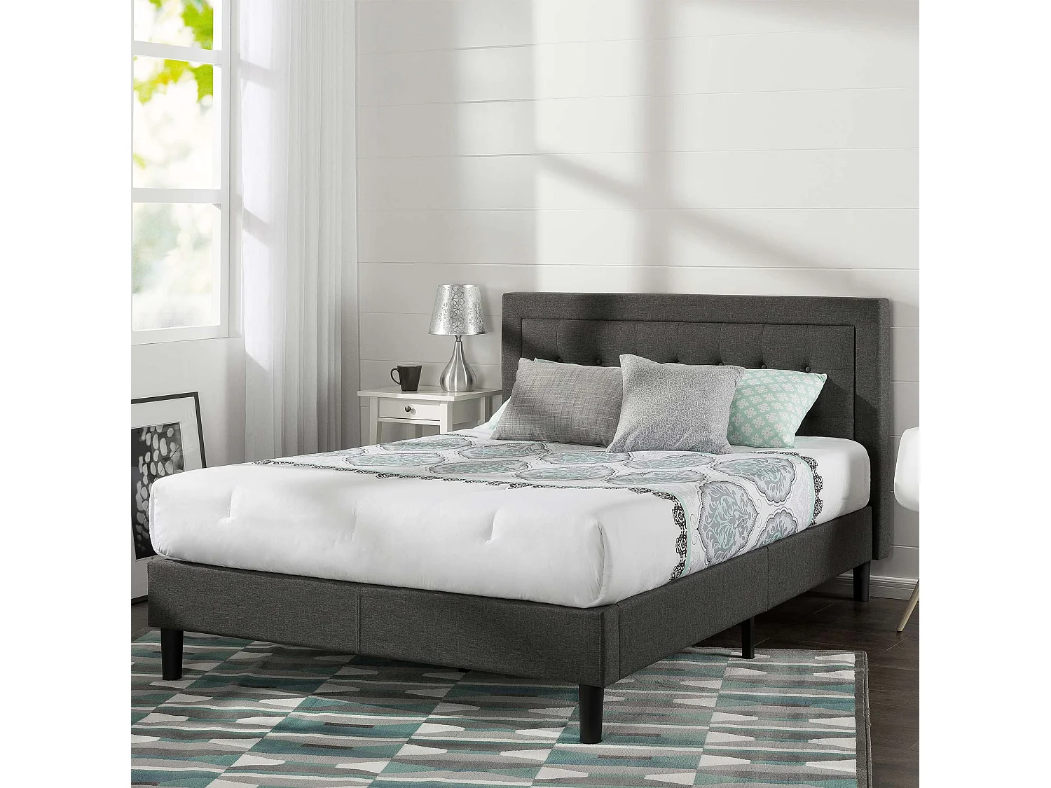 Zinus Dachelle bett 180x200cm - Höhe 31cm - Gepolstertes plattform bettgestell - Dunkelgrau