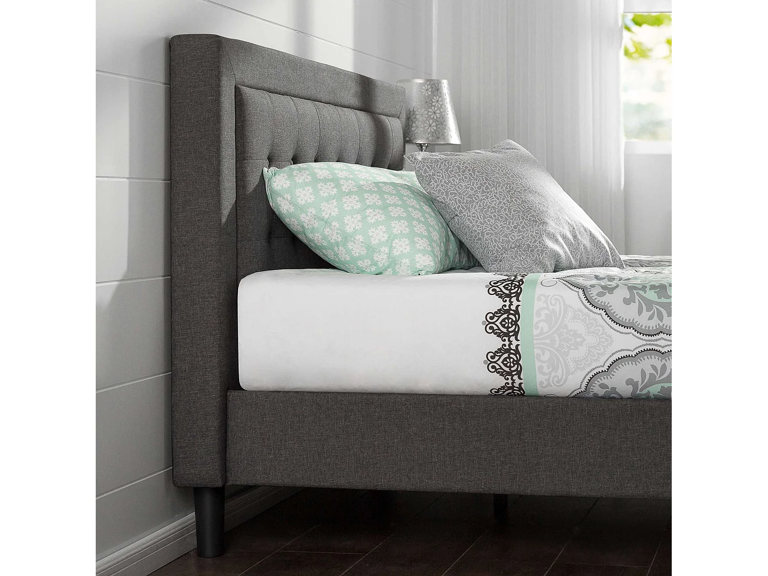 Zinus Dachelle bett 180x200cm - Höhe 31cm - Gepolstertes plattform bettgestell - Dunkelgrau