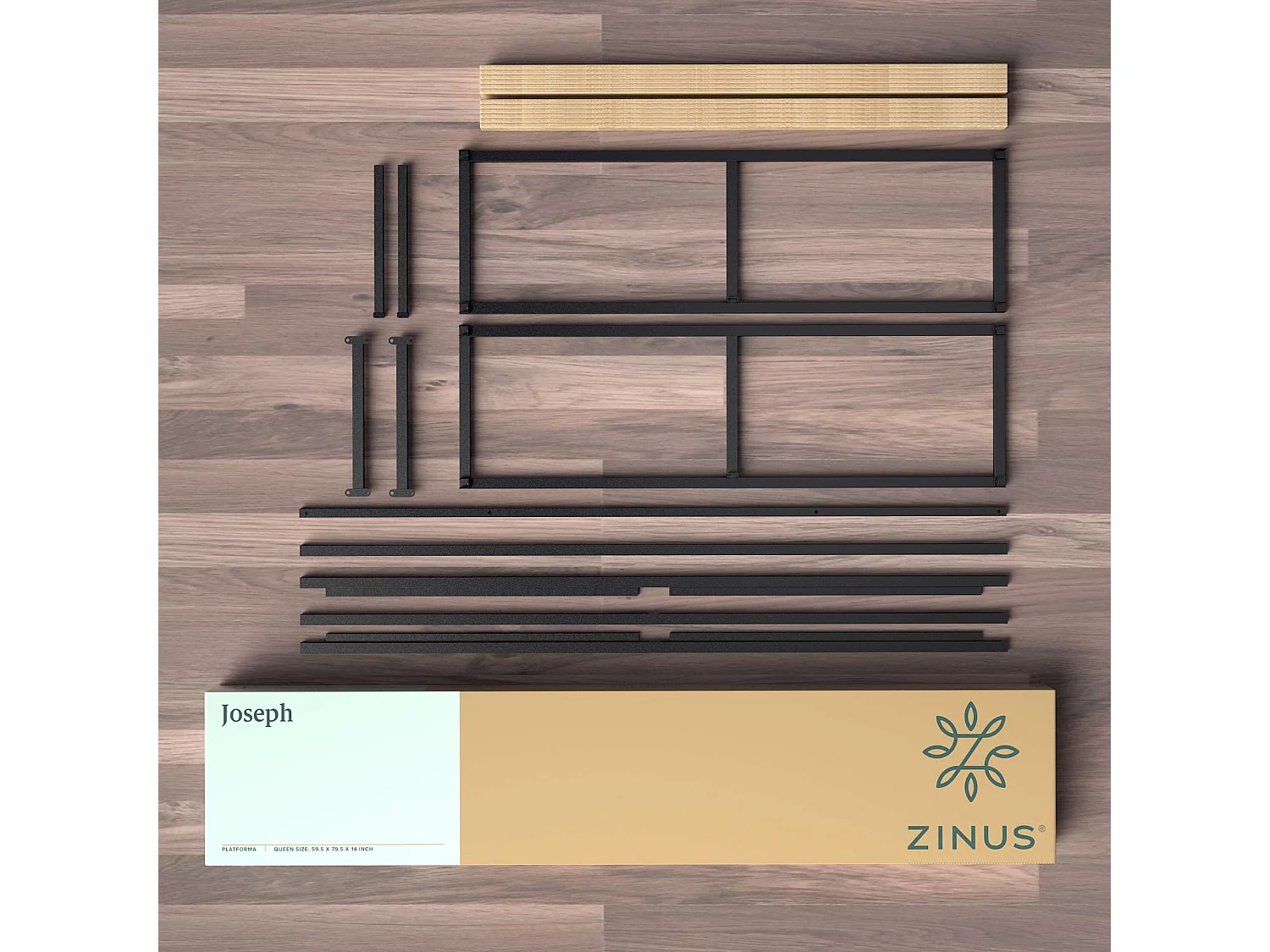 Zinus Joseph bett 180x200cm - Höhe 25cm mit stauraum unter dem bett - Metall-plattform bettrahmen - Schwarz