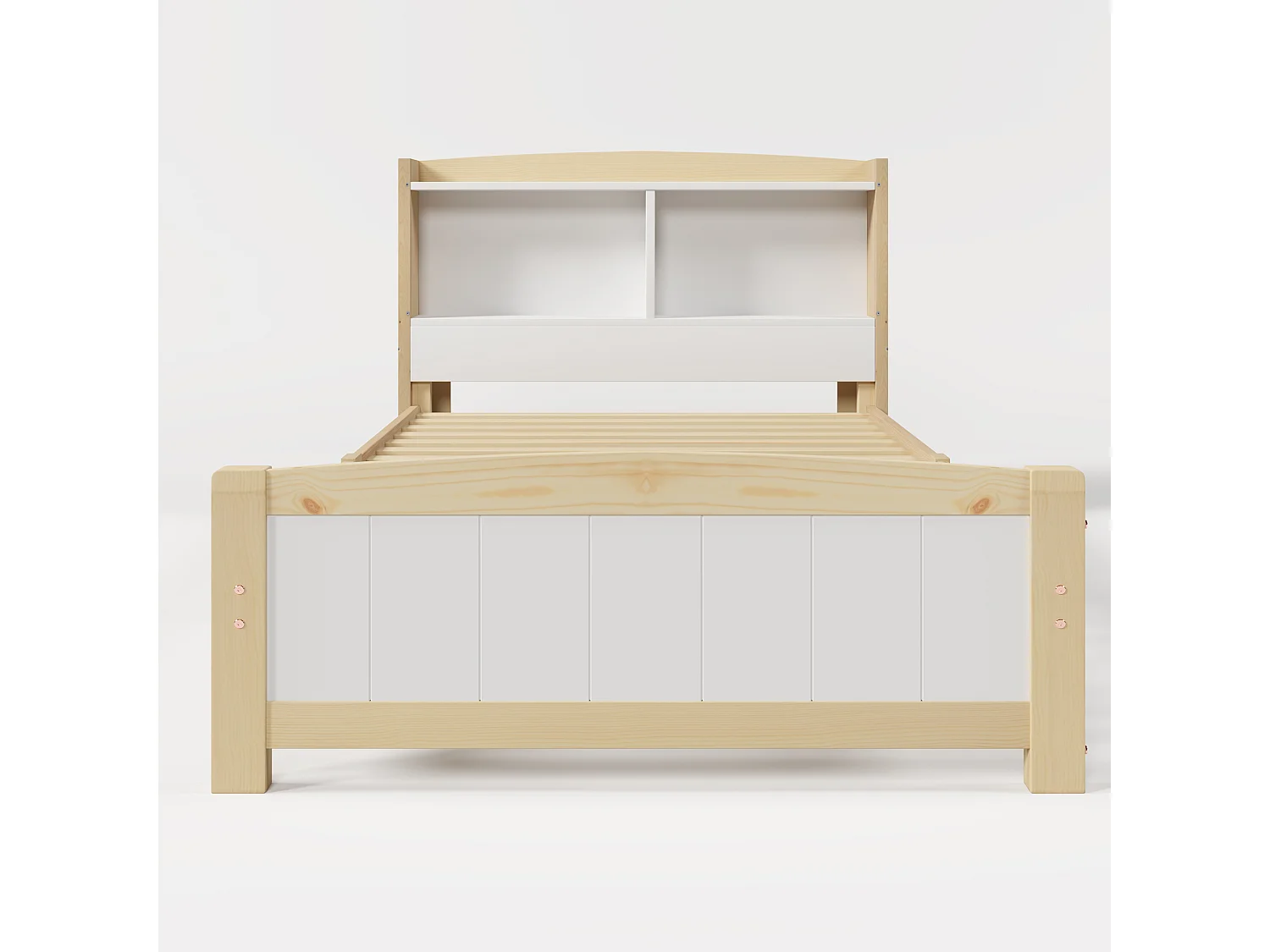 Letto per bambini 90 x 200 cm con testiera contenitore - legno massello - naturale + bianco