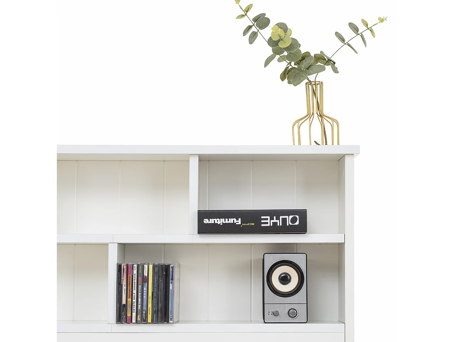 Doppelbett mit Schubladen + Bücherregal – 140 x 200 cm – Massivholz – Weiß