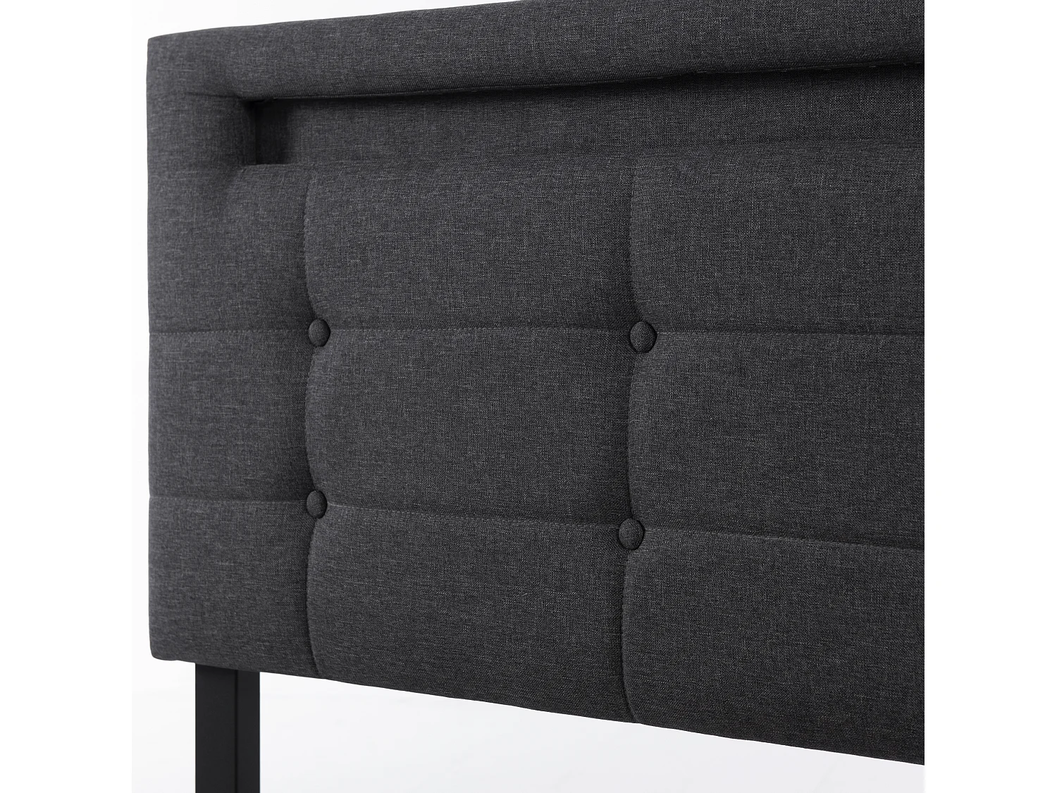 Lit capitonné double 140 x 200 cm avec tête de lit réglable & 4 tiroirs - LEDs - lin gris + matelas