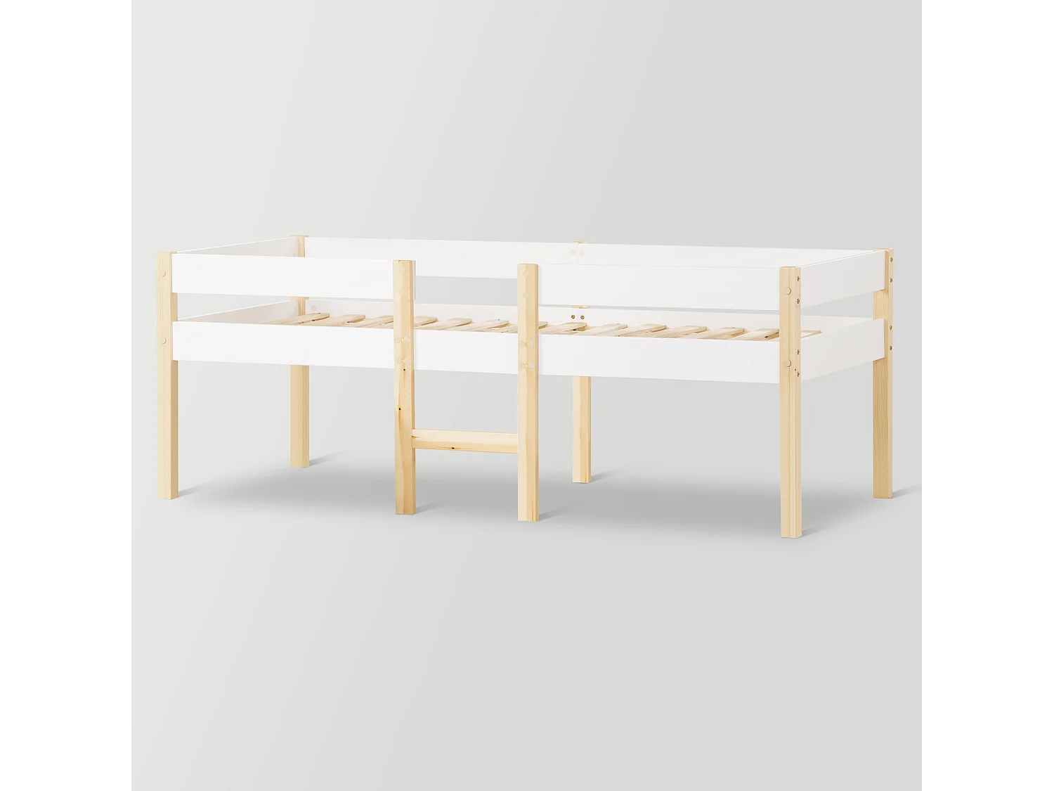 Lit mi-hauteur 90 x 190 cm pour enfant - Bois de pin massif - Sommier inclus - Blanc