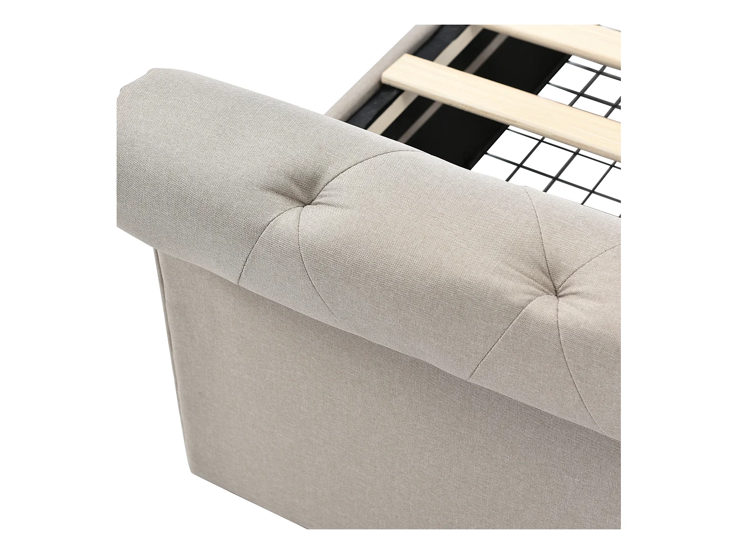 Lit 90 x 200 cm avec tête de lit + 2 tiroirs - tissu en lin - coloris naturel - Chesterfield