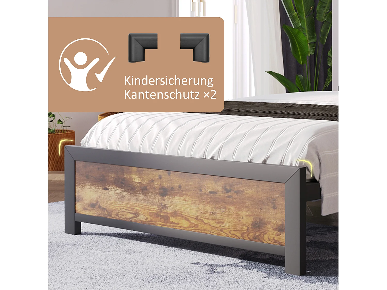Metalen bed 90 x 200 cm met opberghoofdeinde - industriële stijl - zwart