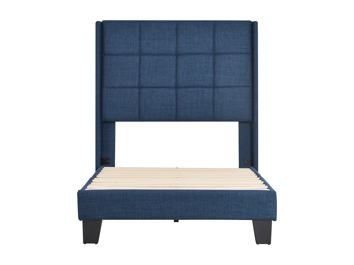 Cama de adulto tapizada con cabecero - 90 x 200 cm - tela de lino - azul