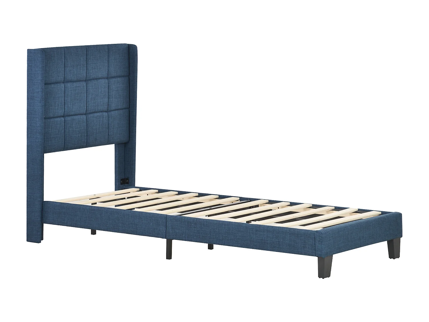 Lit capitonné lit adulte avec tête de lit - 90 x 200 cm - tissu en lin - bleu