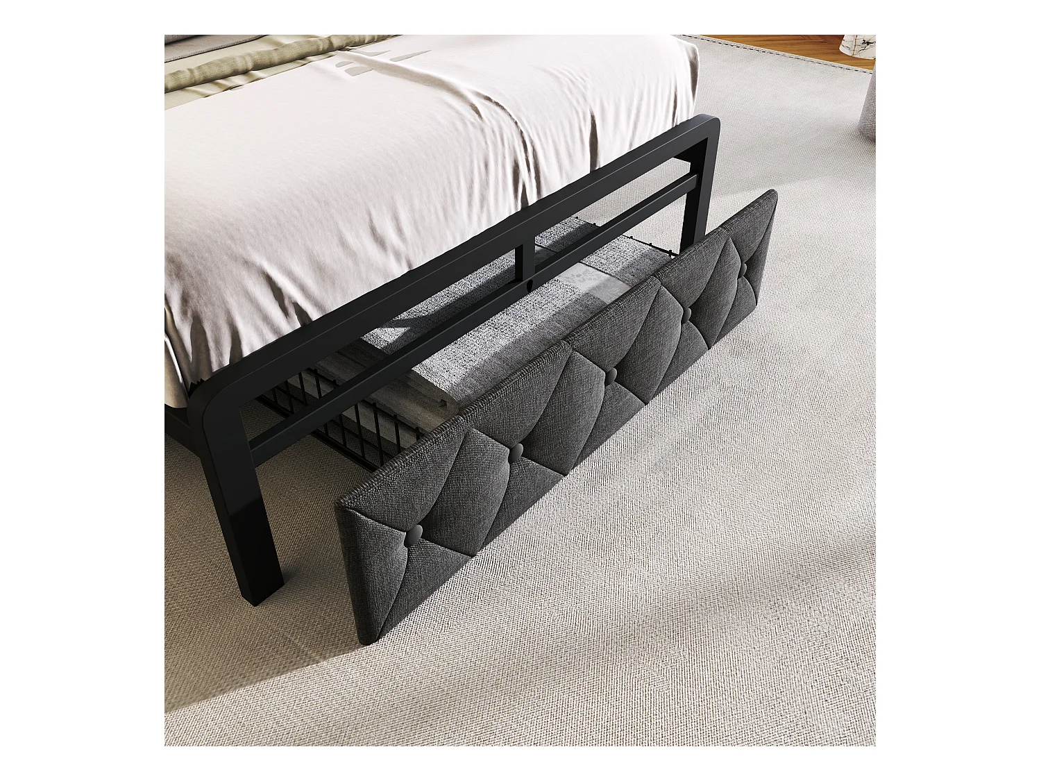 Letto per bambini 90 x 200 cm con cassetto - USB + Type C - velluto + metallo - grigio