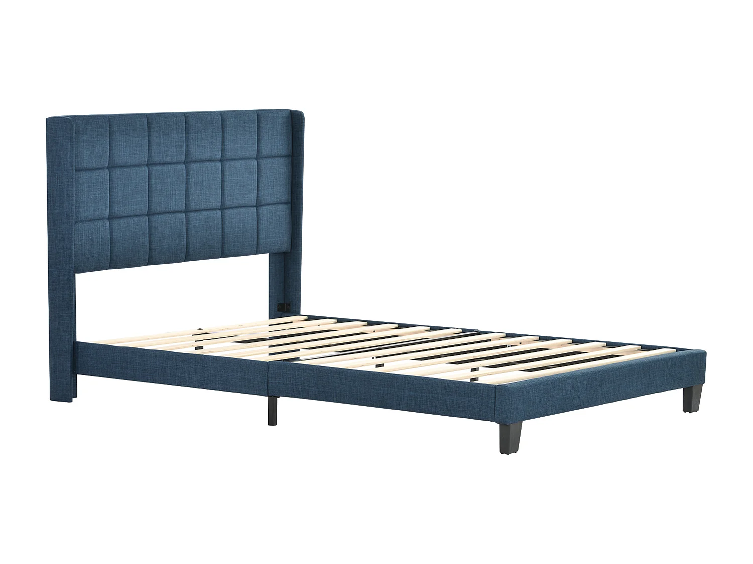 Gestoffeerd bed met hoofdeinde - 140 x 200 cm - linnen stof - boxspring + matras - blauw