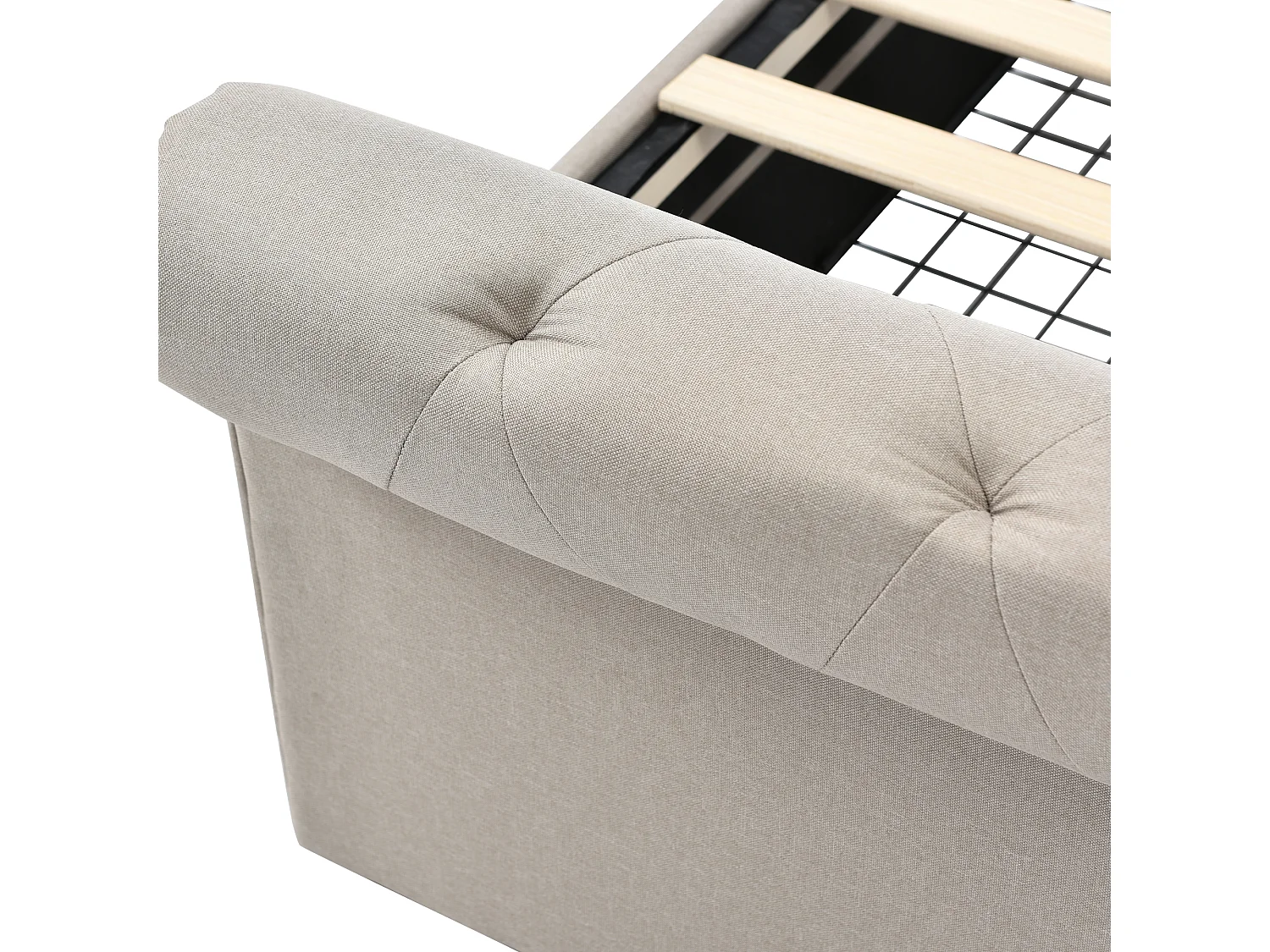 Bed 140 x 200 cm met hoofdeinde + 4 laden - linnen stof - natuurlijke kleur - Chesterfield