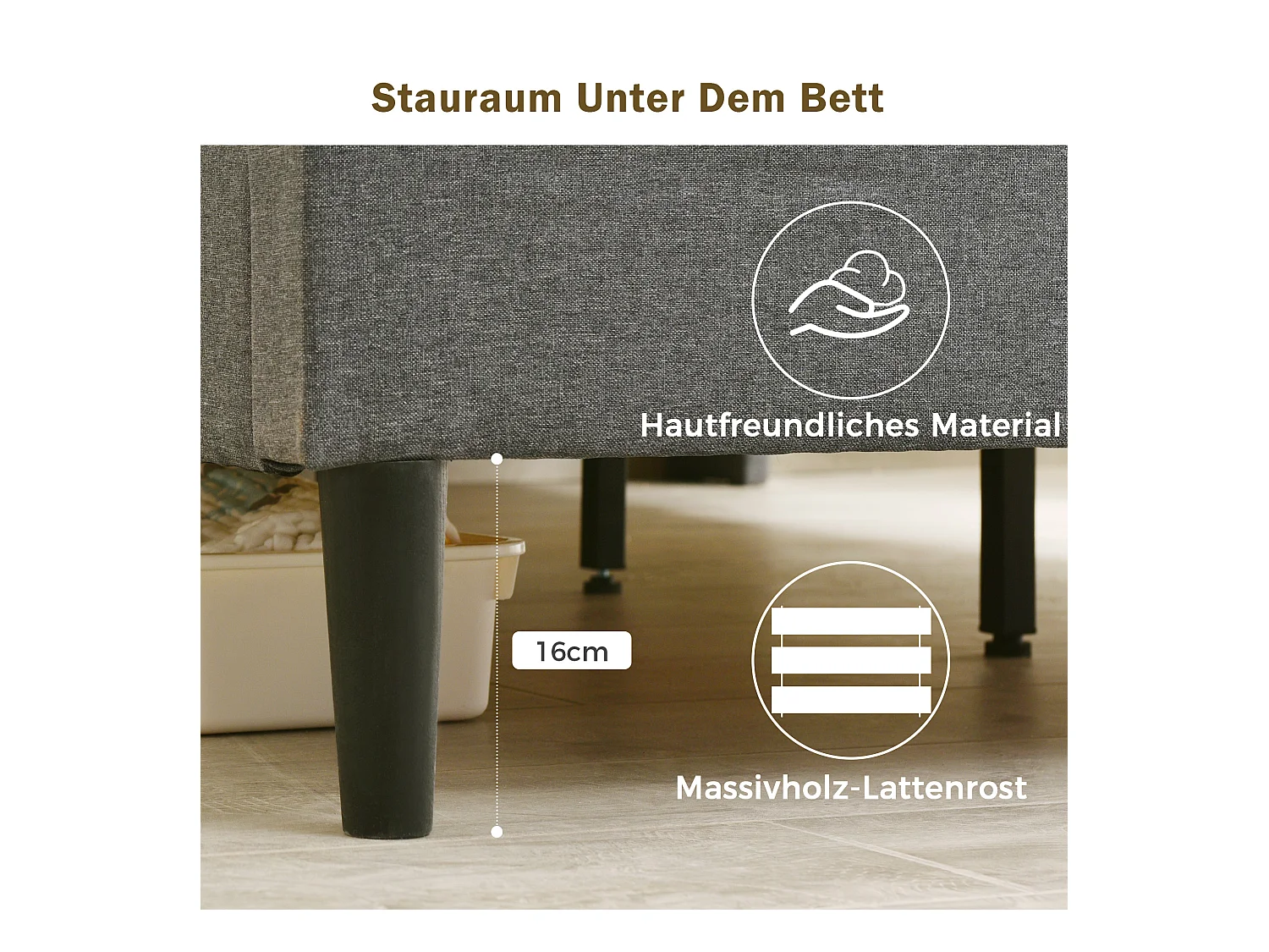 Letto imbottito 140 x 200 cm con testiera a cassettiera - LED - tessuto lino - grigio
