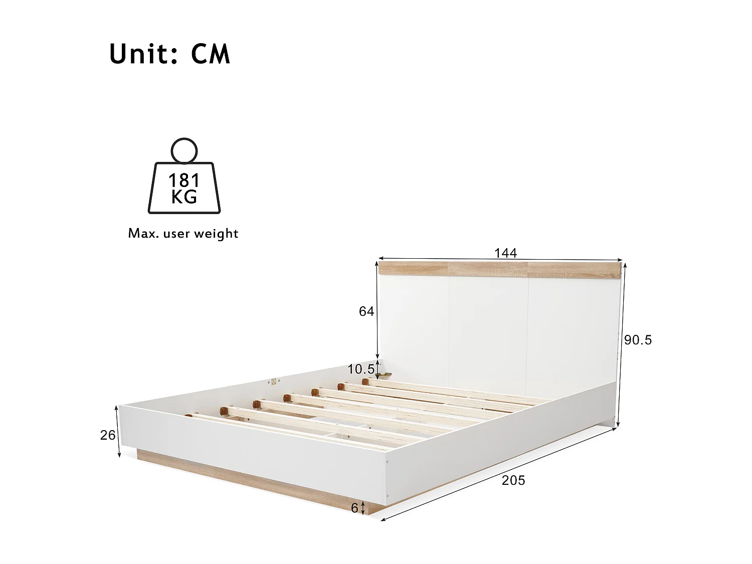 Tweepersoonsbed houten zwevend bed met hoofdeinde - 140 x 200 cm - Sonoma eik + wit